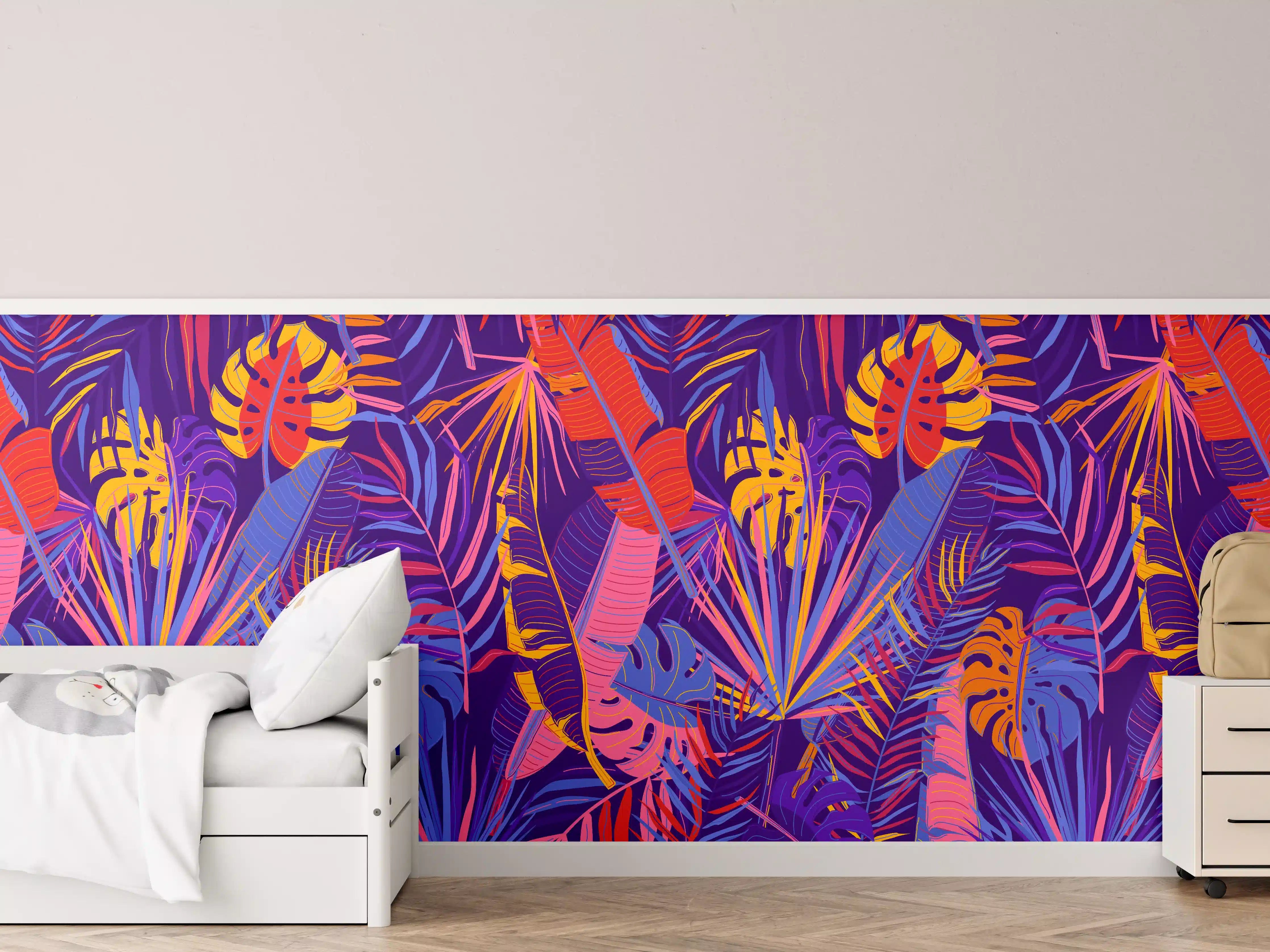 Kinderzimmer Wandgestaltung - Neon Tropenblätter Muster