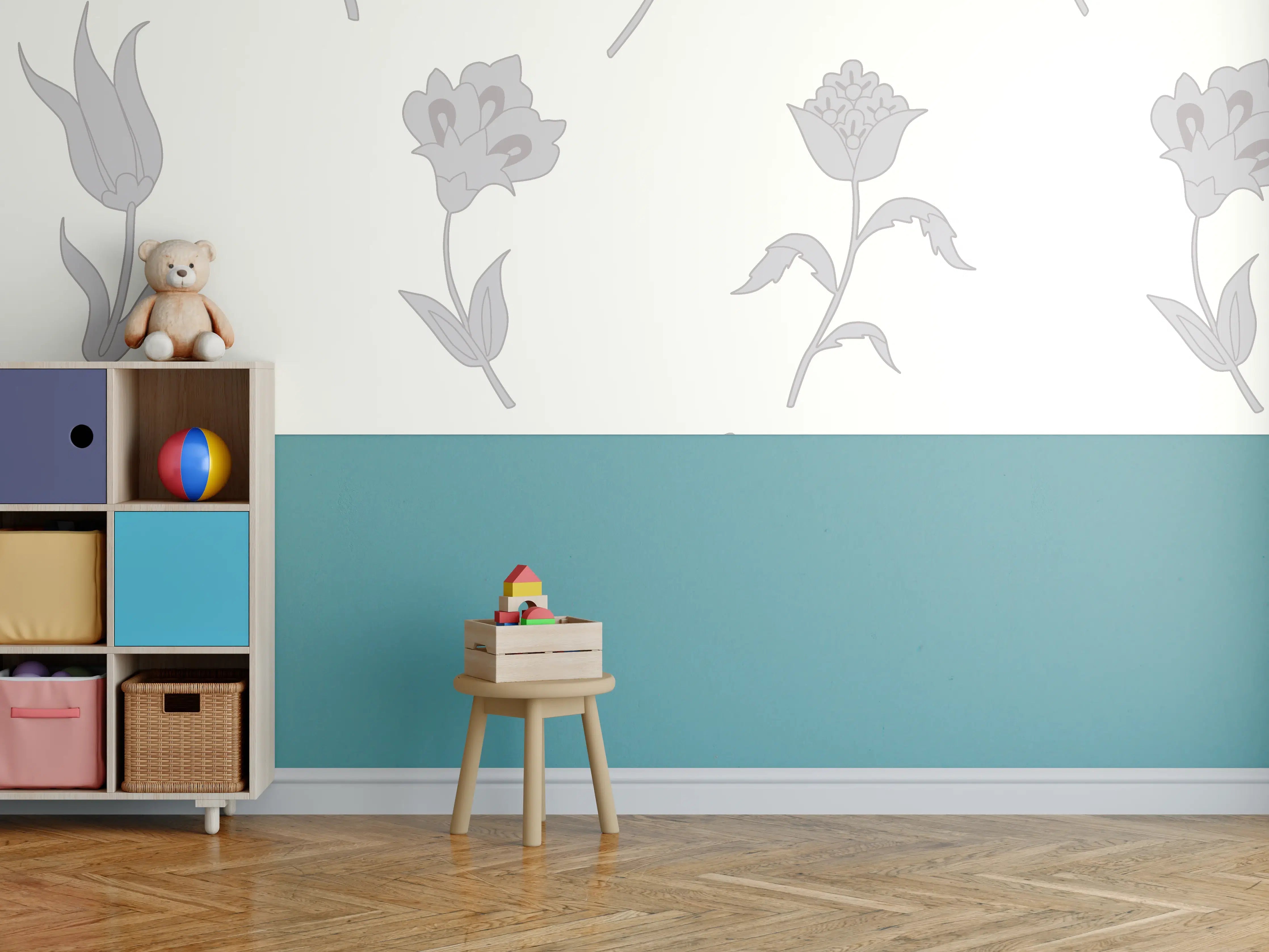 Kinderzimmer Wandgestaltung - Neutral-Weißes Blumenmuster