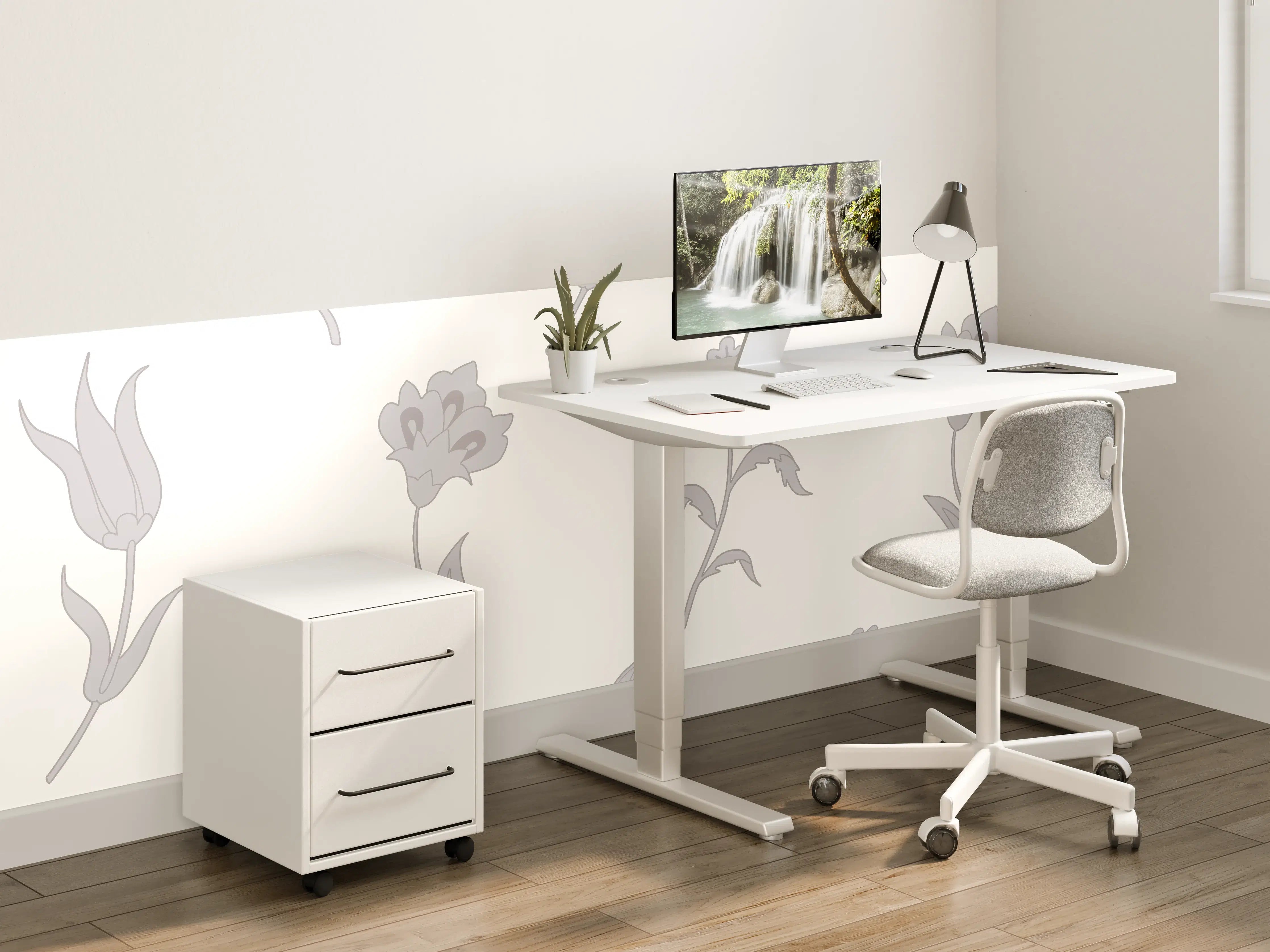 Kinderzimmer Wandgestaltung - Neutral-Weißes Blumenmuster