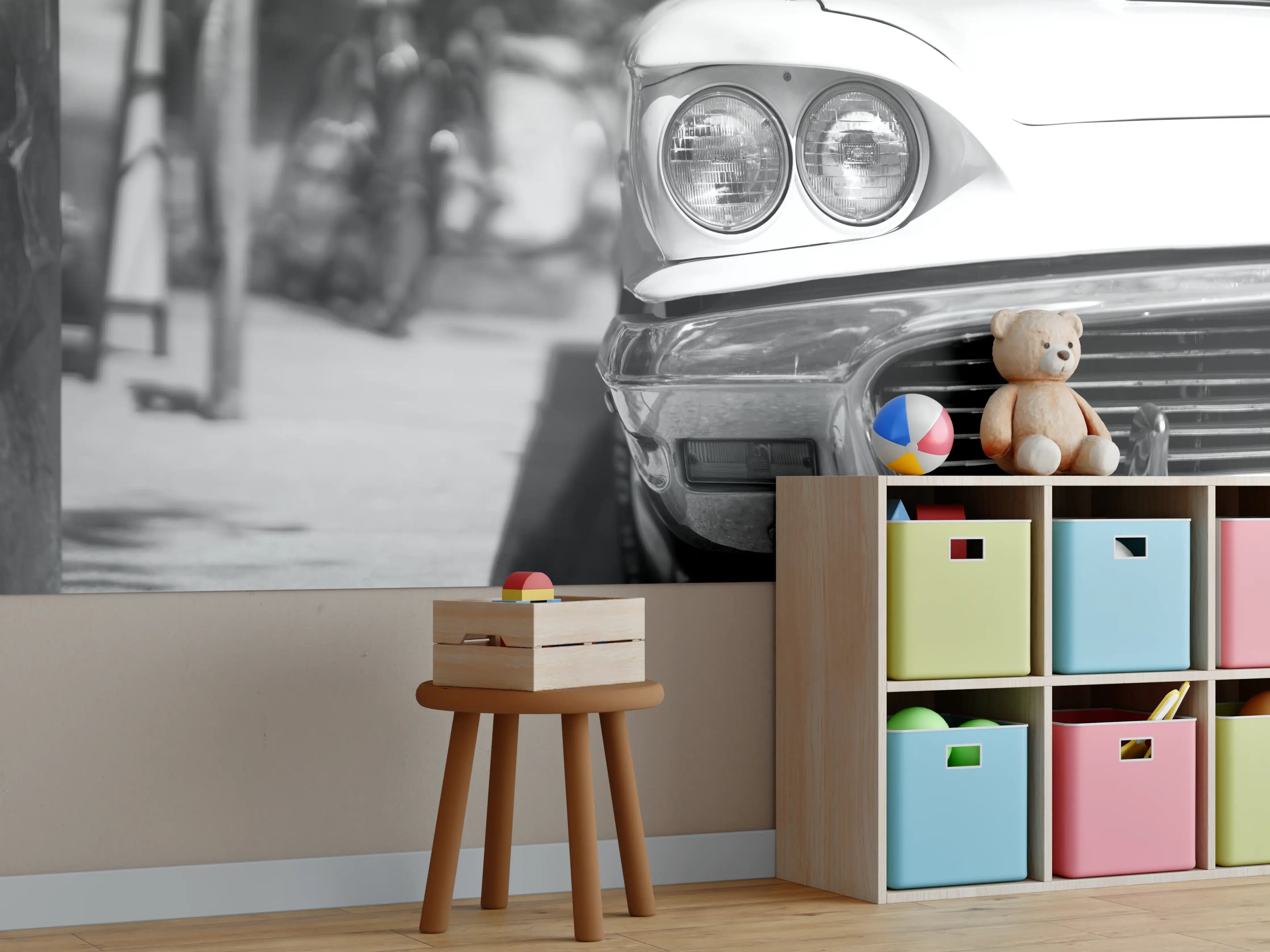 Kinderzimmer Wandgestaltung - Oldtimer-Scheinwerfer