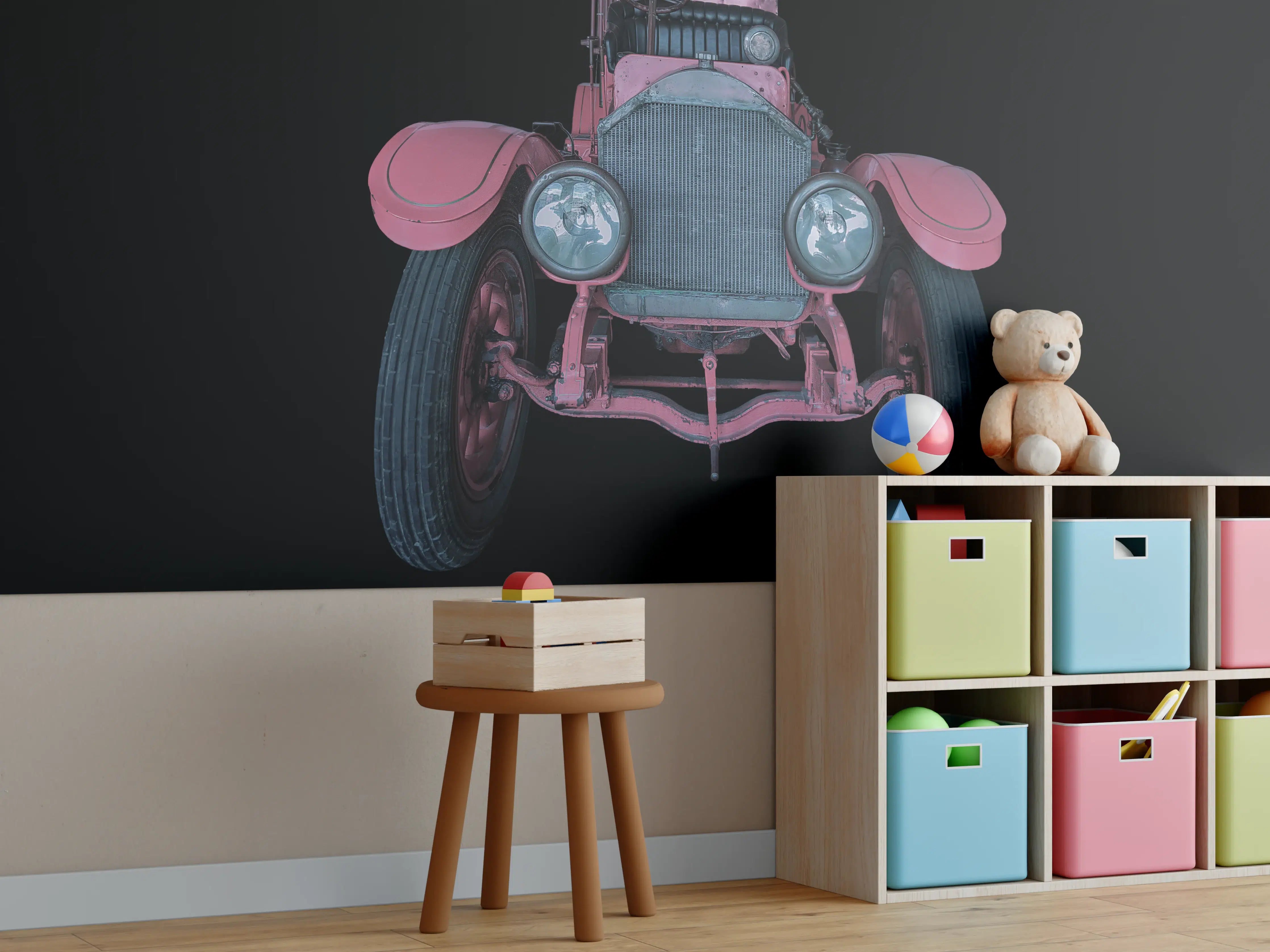 Kinderzimmer Wandgestaltung - Oldtimer isoliert auf Schwarz