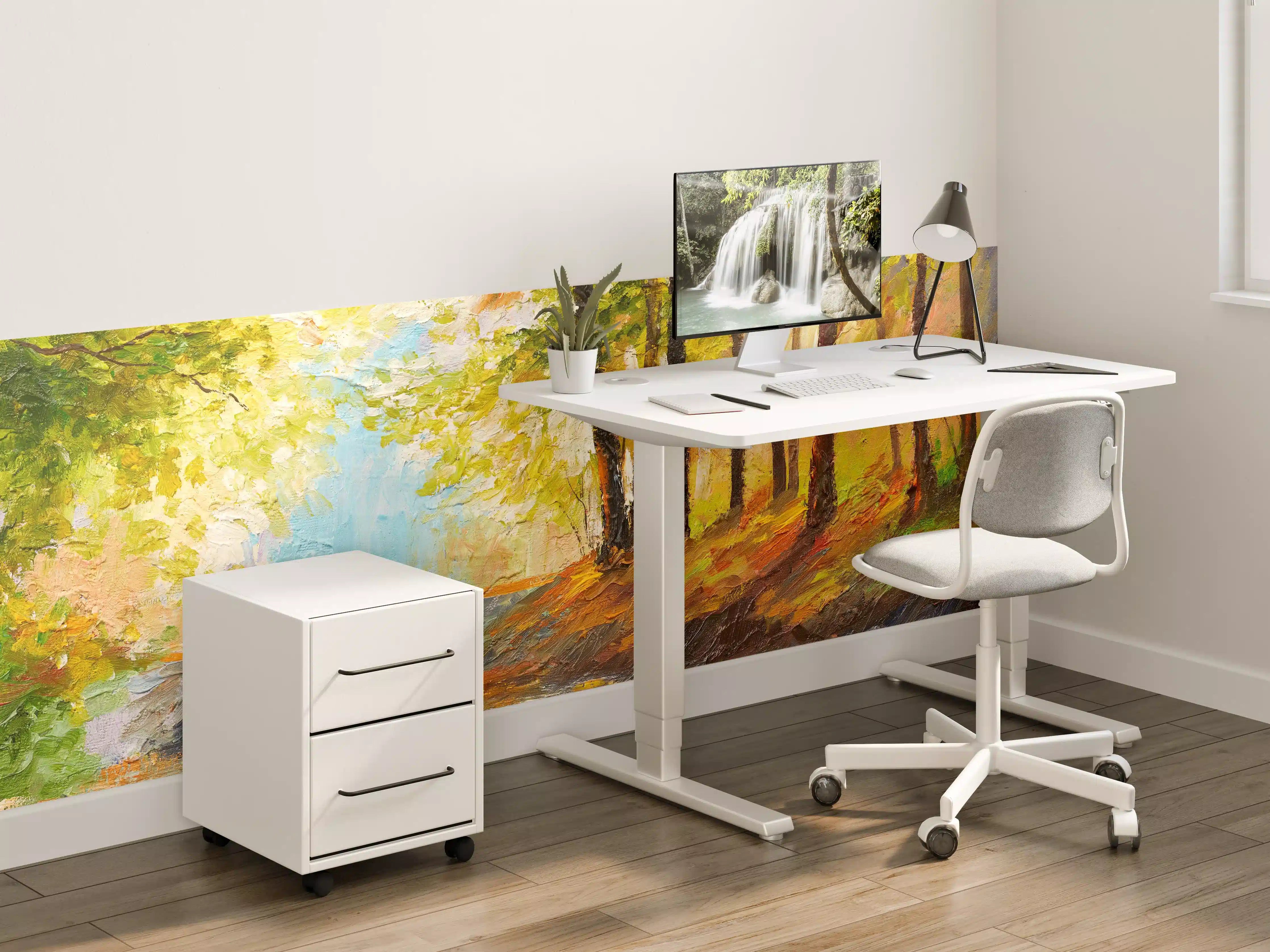Kinderzimmer Wandgestaltung - Ölgemälde Herbst Wald mit Fluss