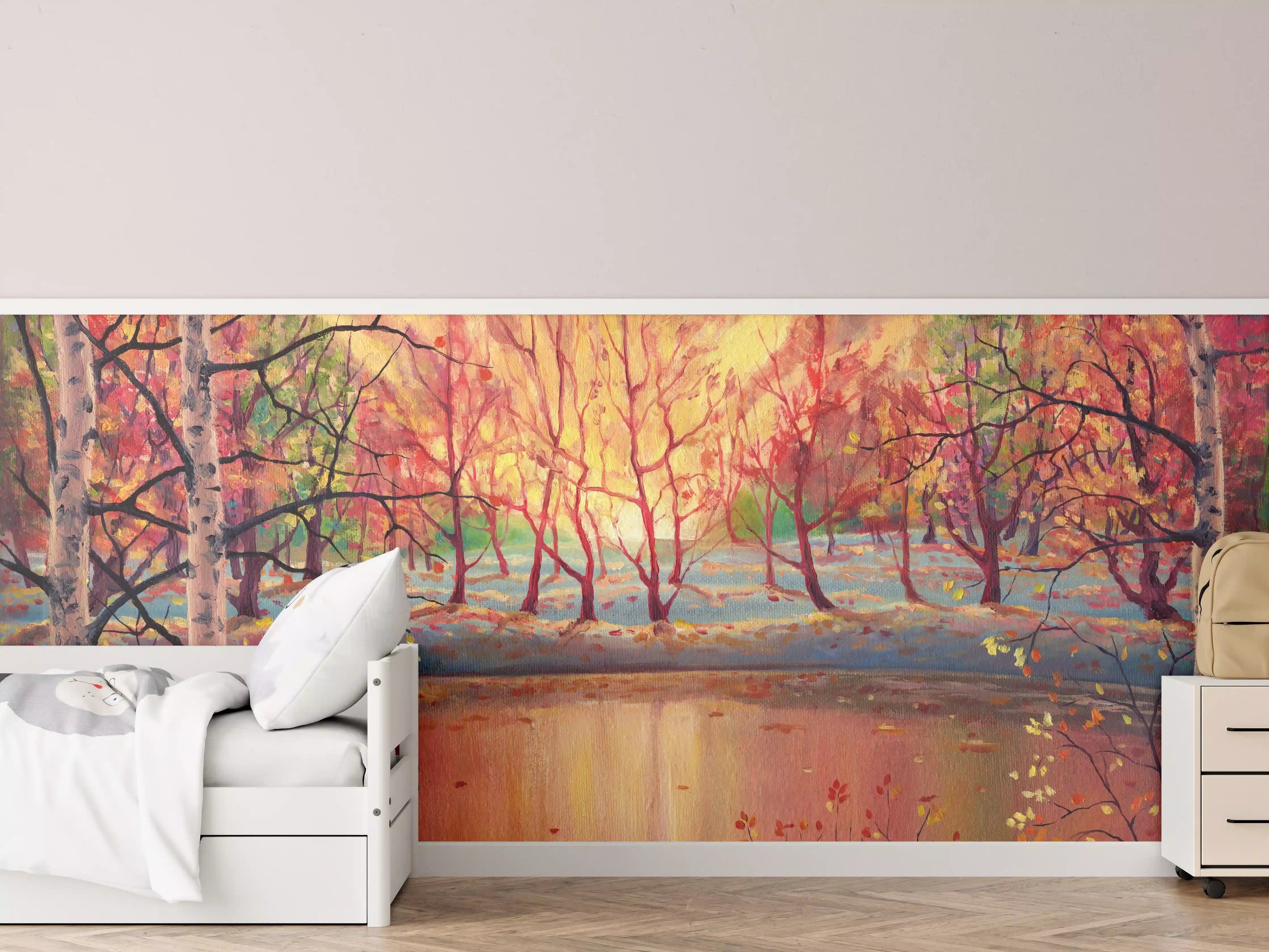 Kinderzimmer Wandgestaltung - Ölgemälde Sonnenuntergang Herbstlandschaft