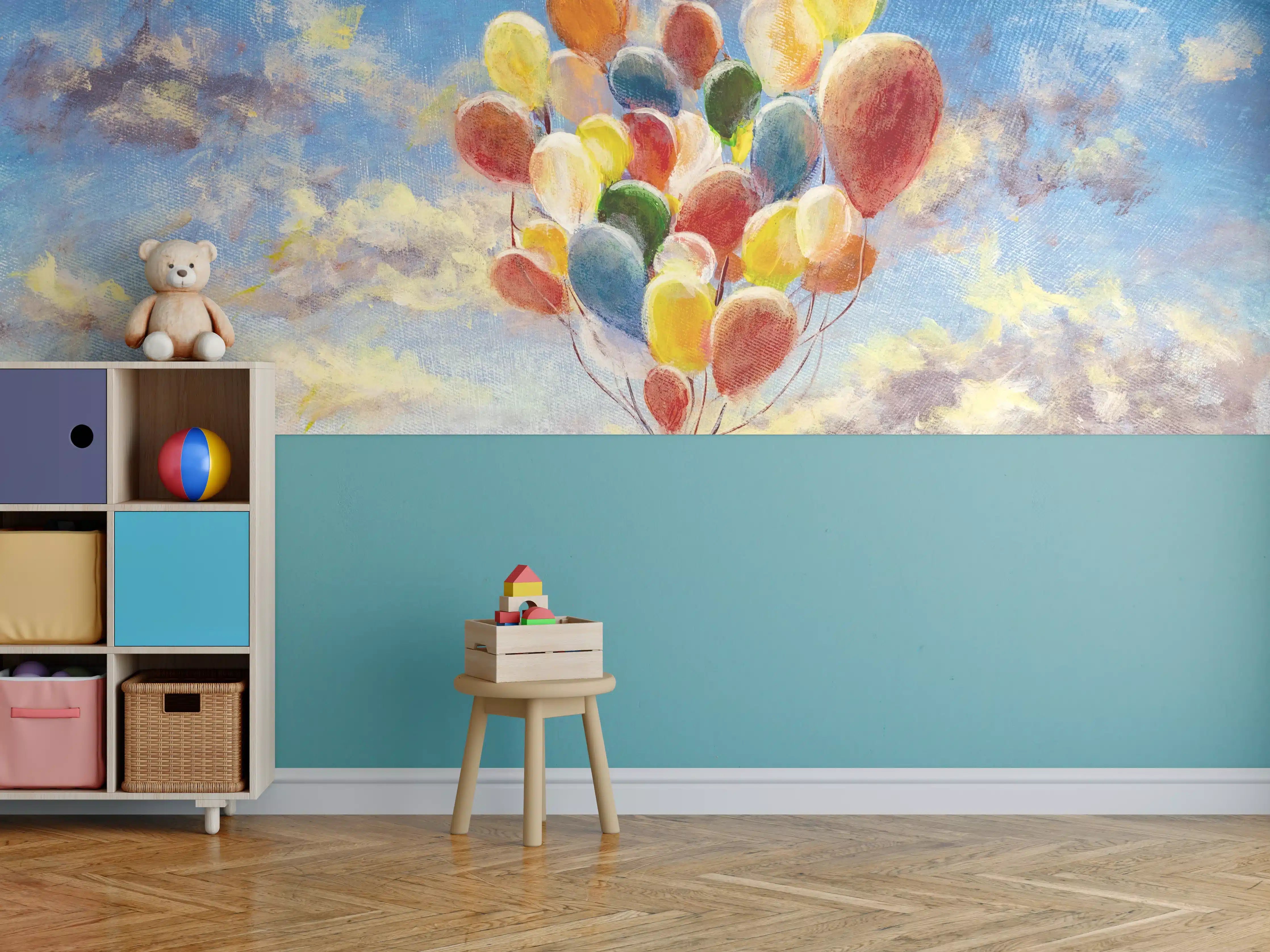 Kinderzimmer Wandgestaltung - Ölgemälde einer jungen Frau mit Luftballons