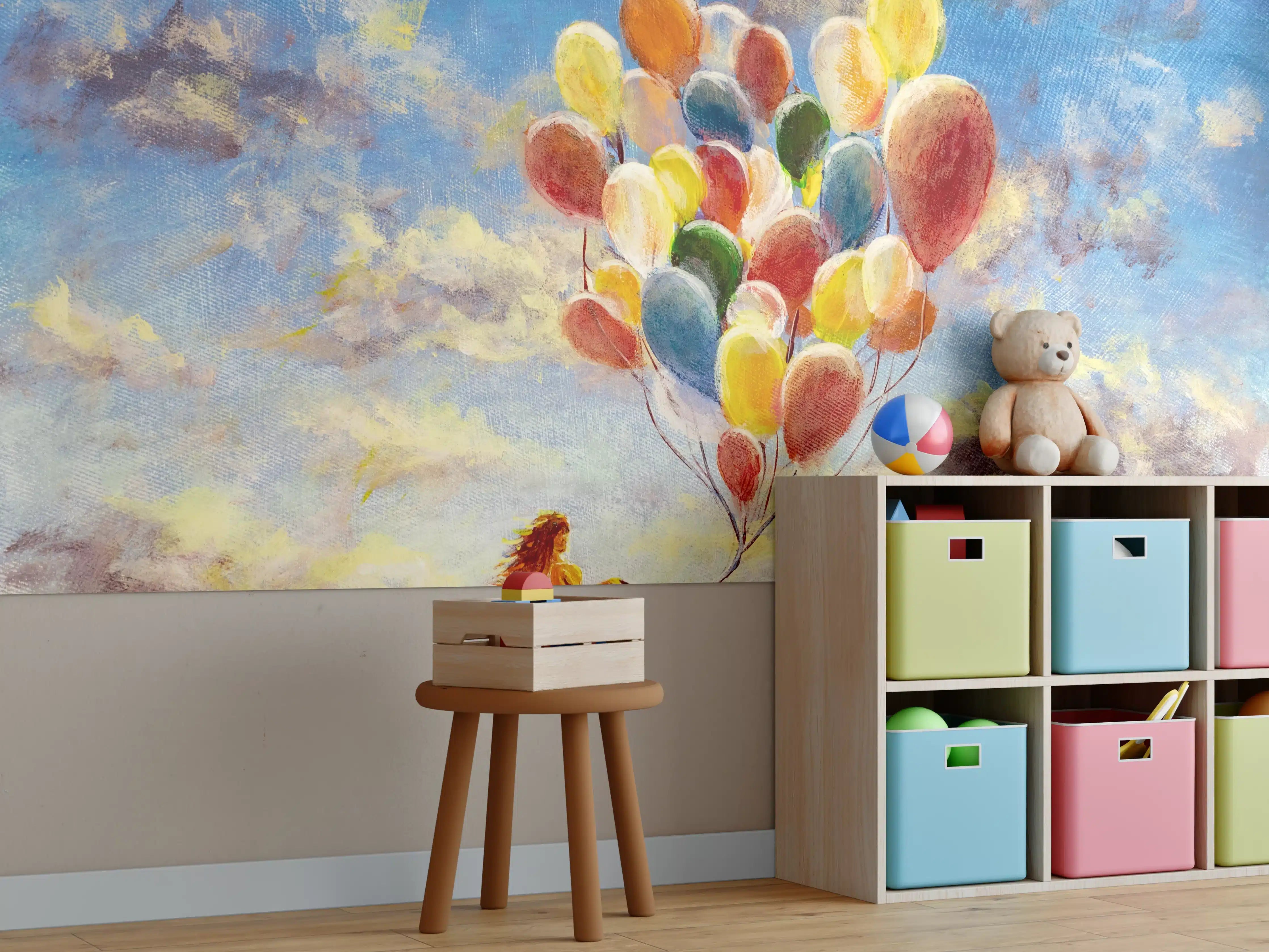 Kinderzimmer Wandgestaltung - Ölgemälde einer jungen Frau mit Luftballons