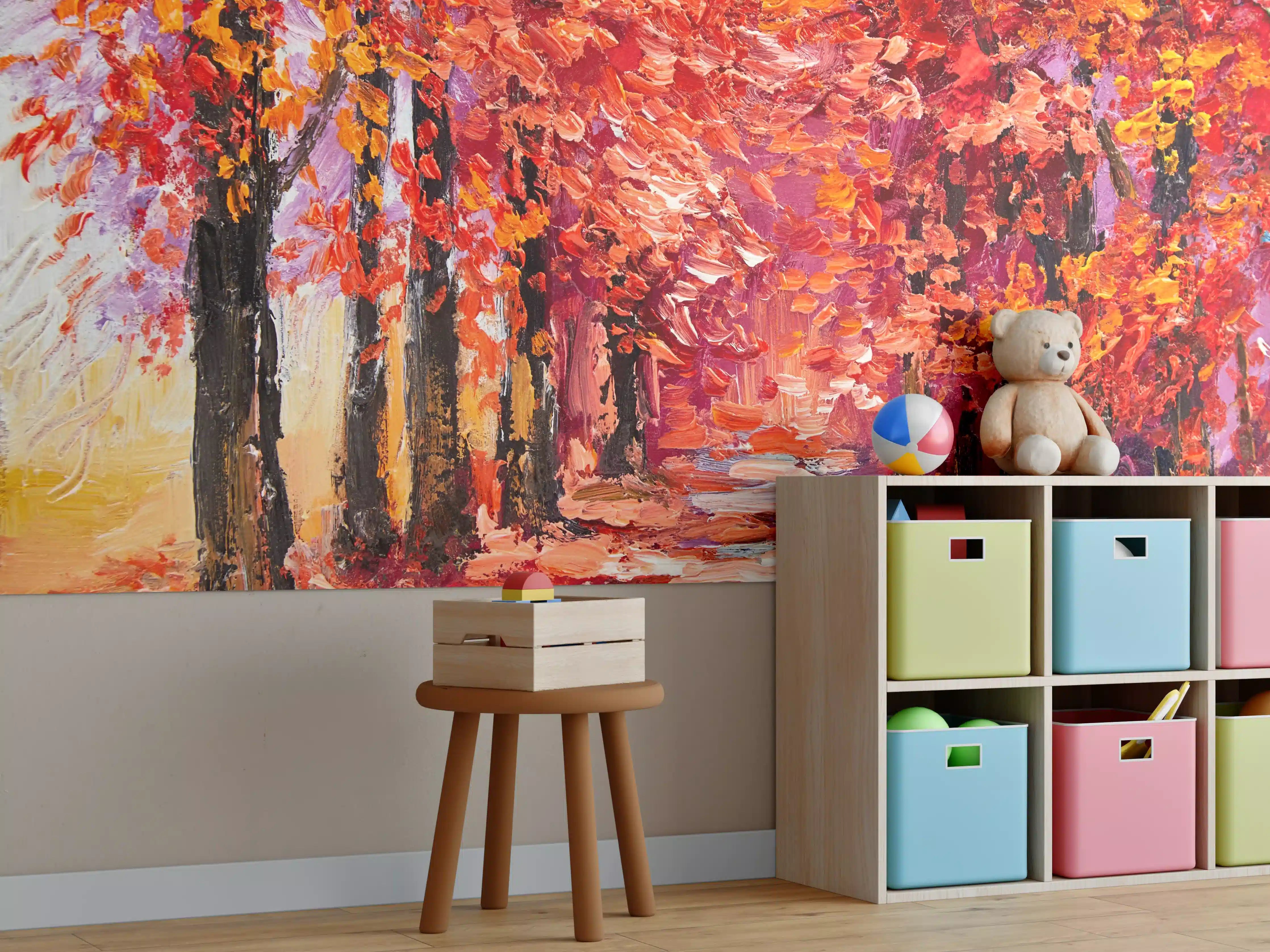 Kinderzimmer Wandgestaltung - Ölgemälde eines Waldes im Herbst