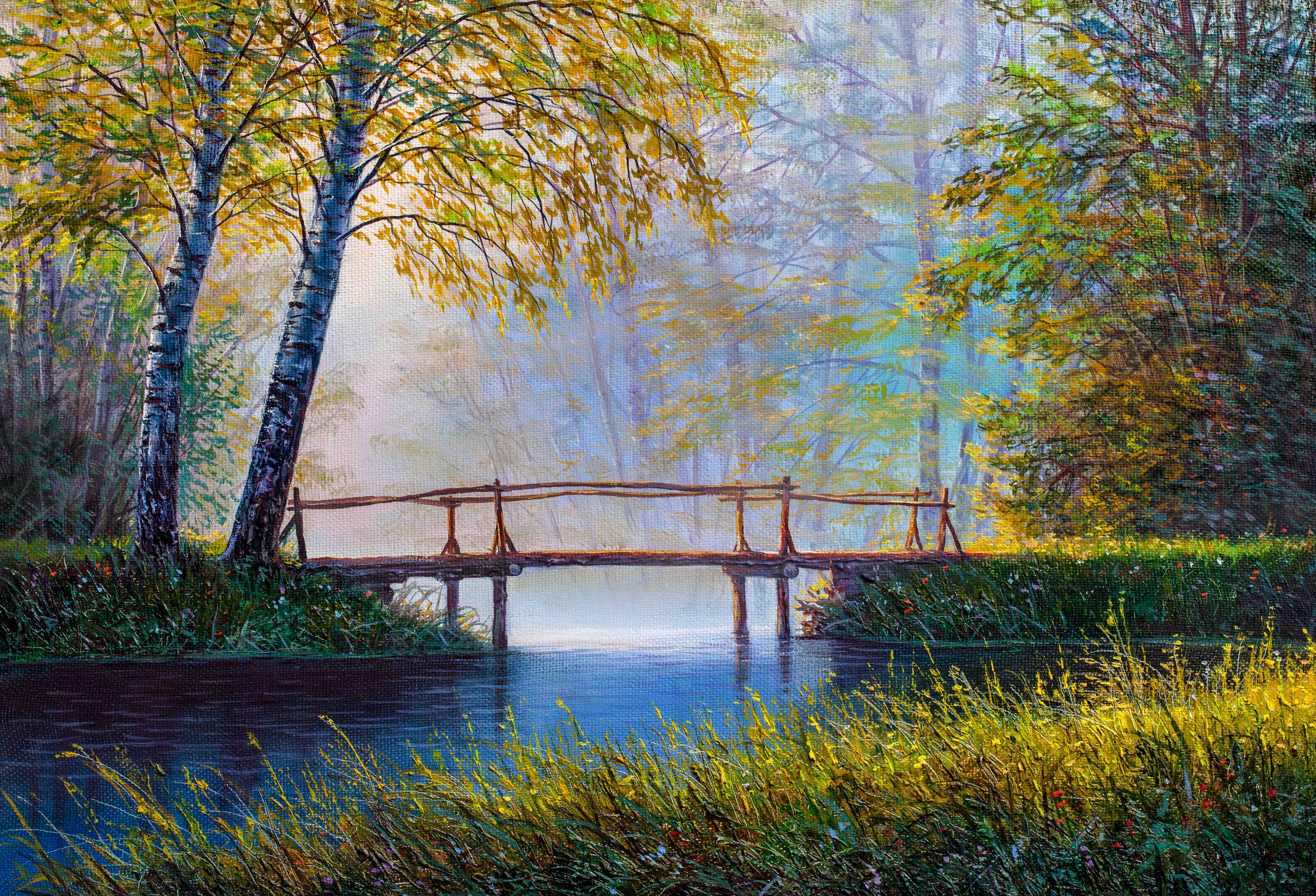 Kinderzimmer Wandgestaltung-Ölgemälde idyllische Waldlandschaft