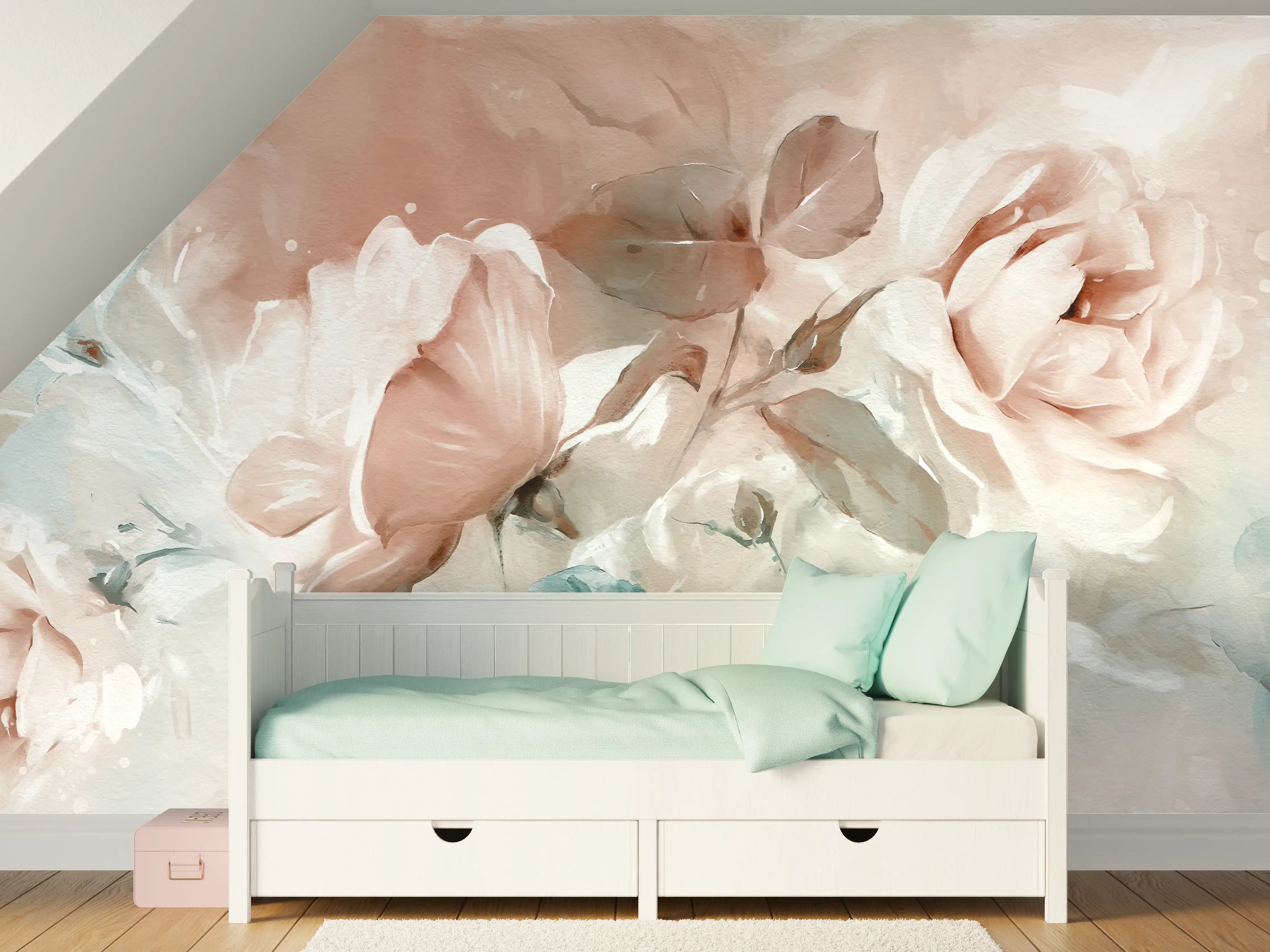 Kinderzimmer Wandgestaltung - Ölgemälde mit Rose