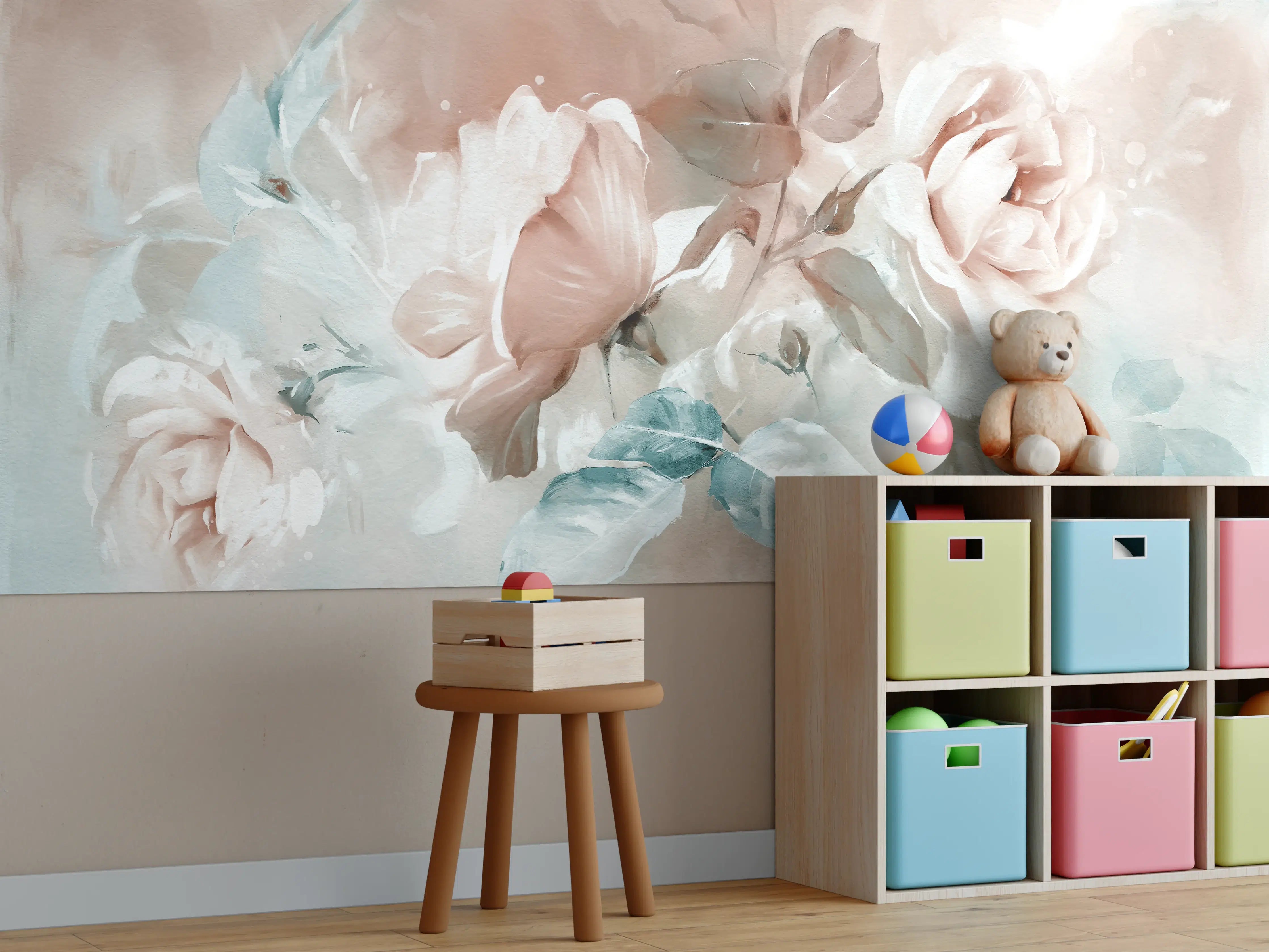 Kinderzimmer Wandgestaltung - Ölgemälde mit Rose