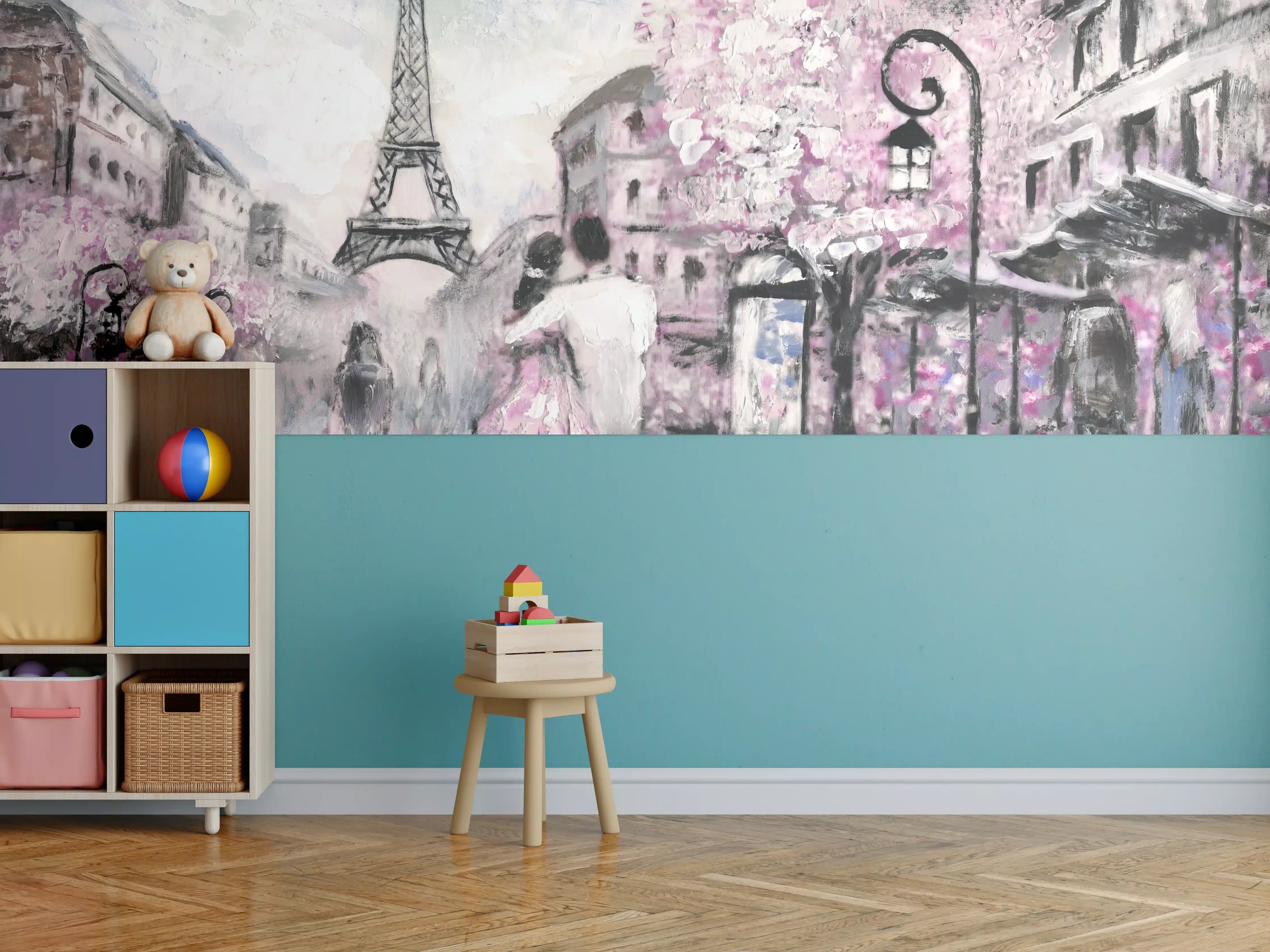 Kinderzimmer Wandgestaltung - Ölgemälde vom romantisierten Paris