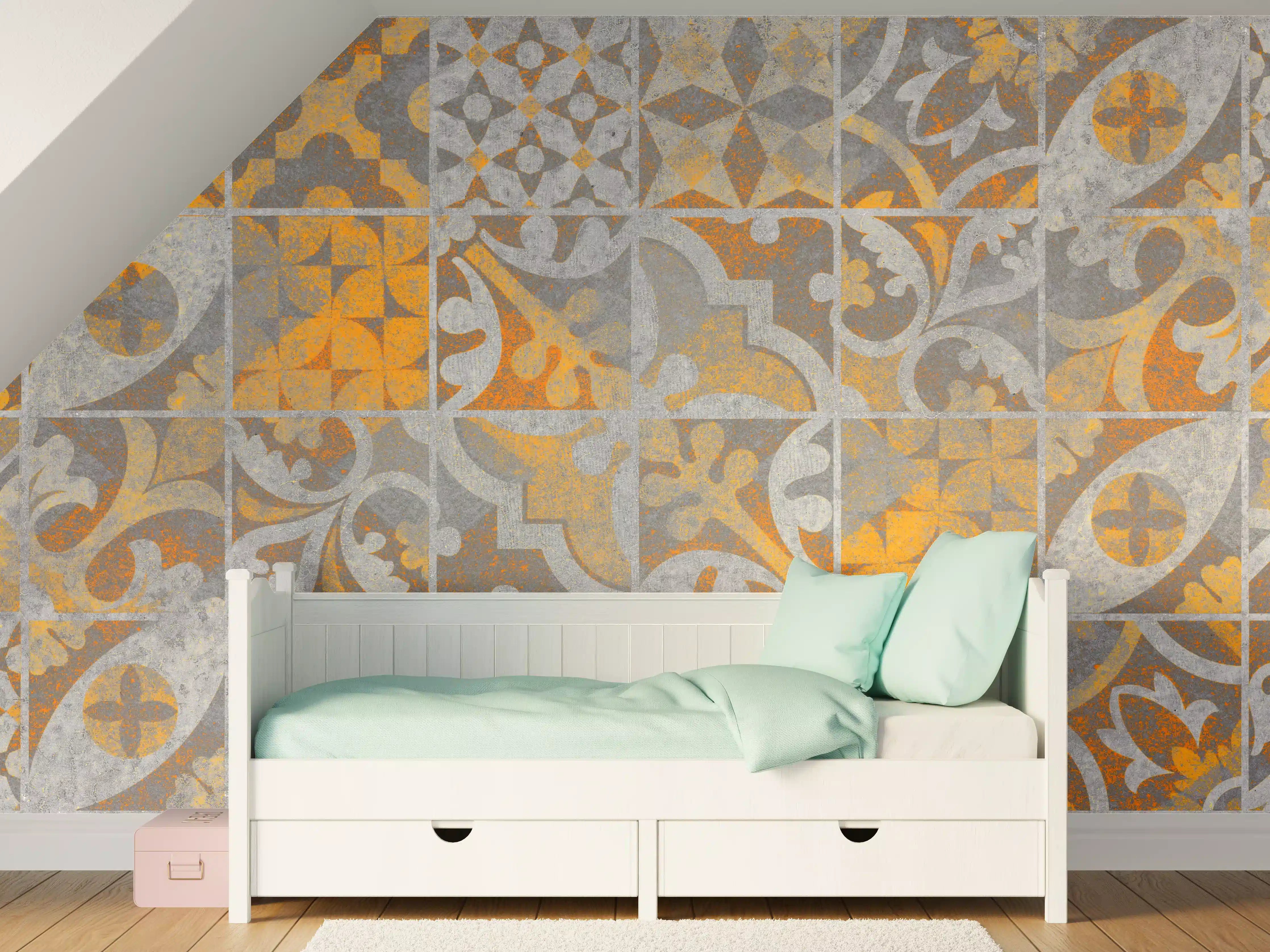 Kinderzimmer Wandgestaltung - Orange Helles Licht Stein Beton