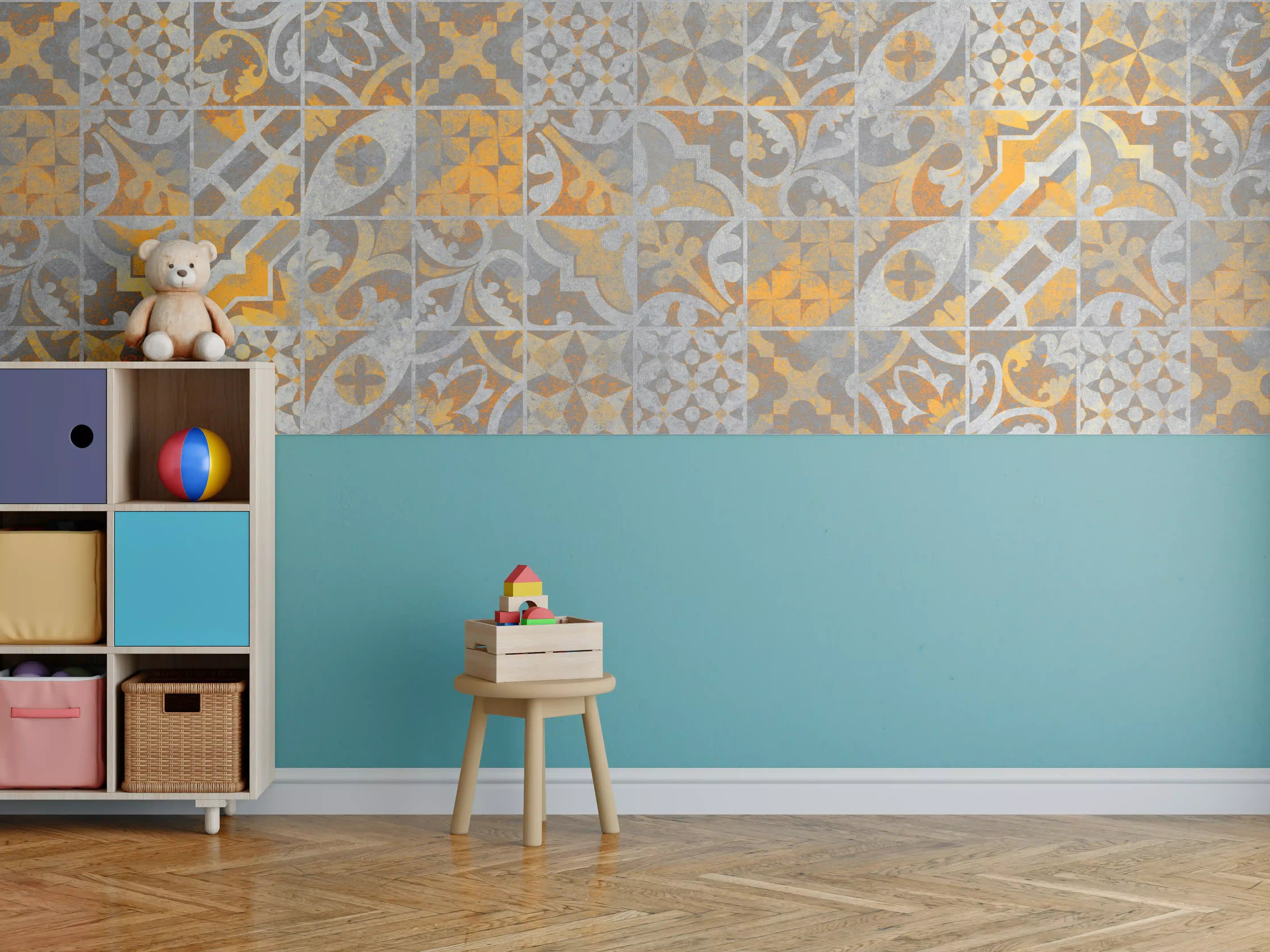 Kinderzimmer Wandgestaltung - Orange Helles Licht Stein Beton