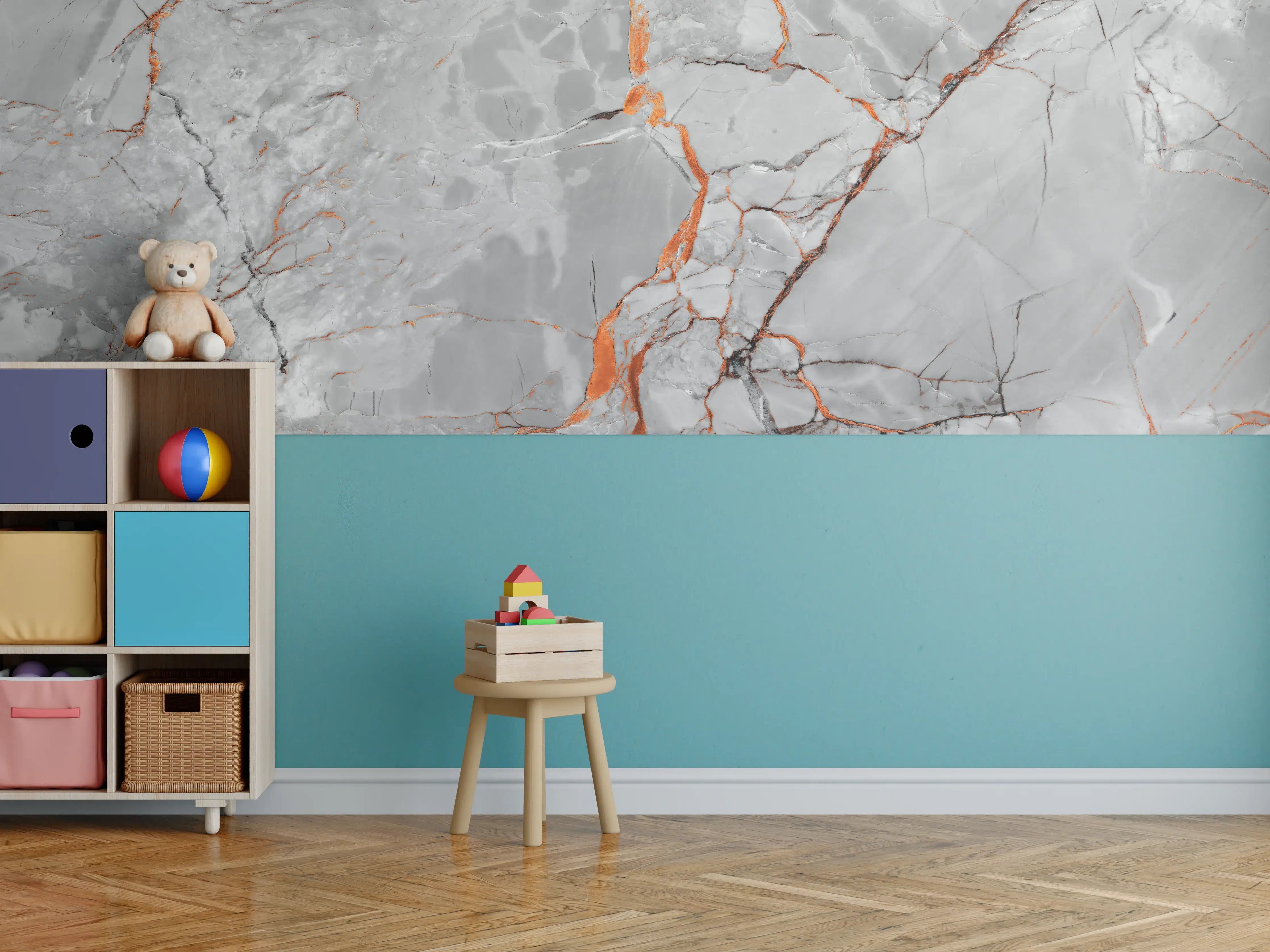 Kinderzimmer Wandgestaltung - Orange-Weiß natürliche Marmortextur