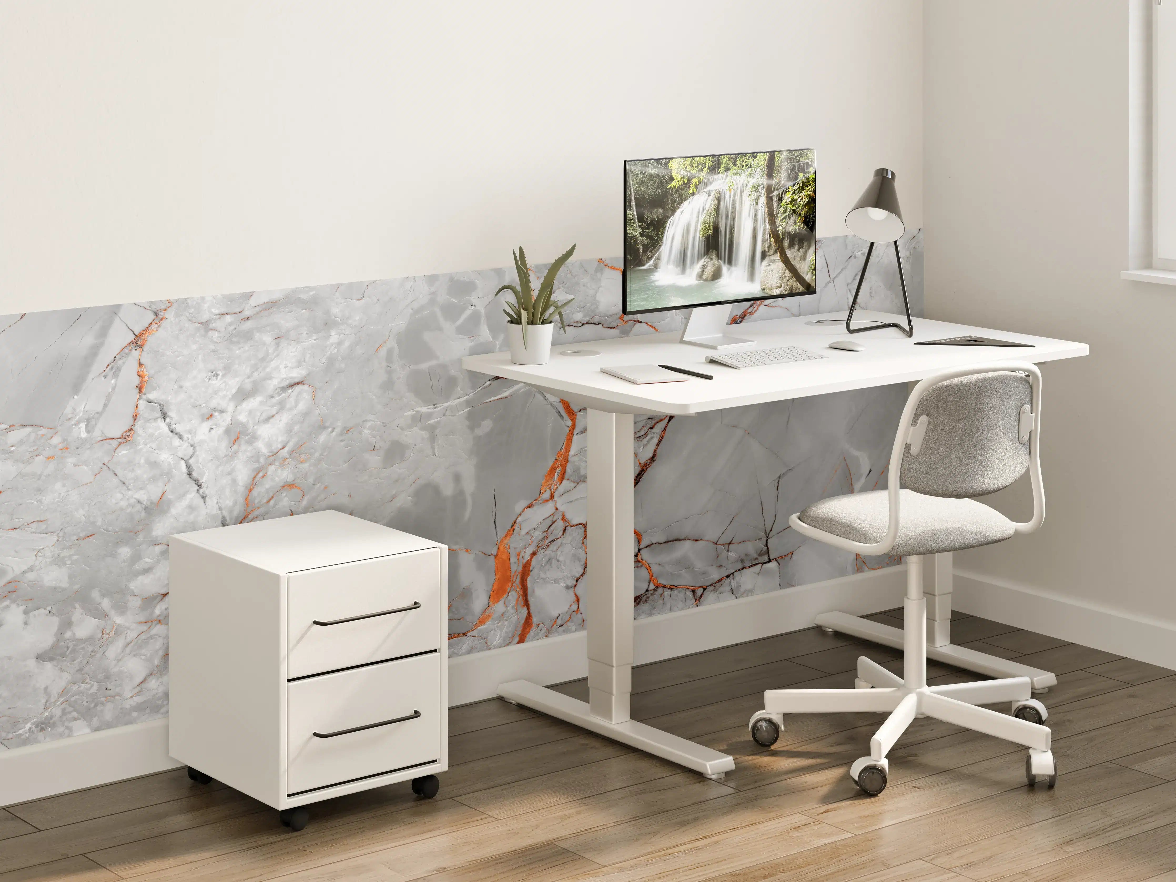 Kinderzimmer Wandgestaltung - Orange-Weiß natürliche Marmortextur