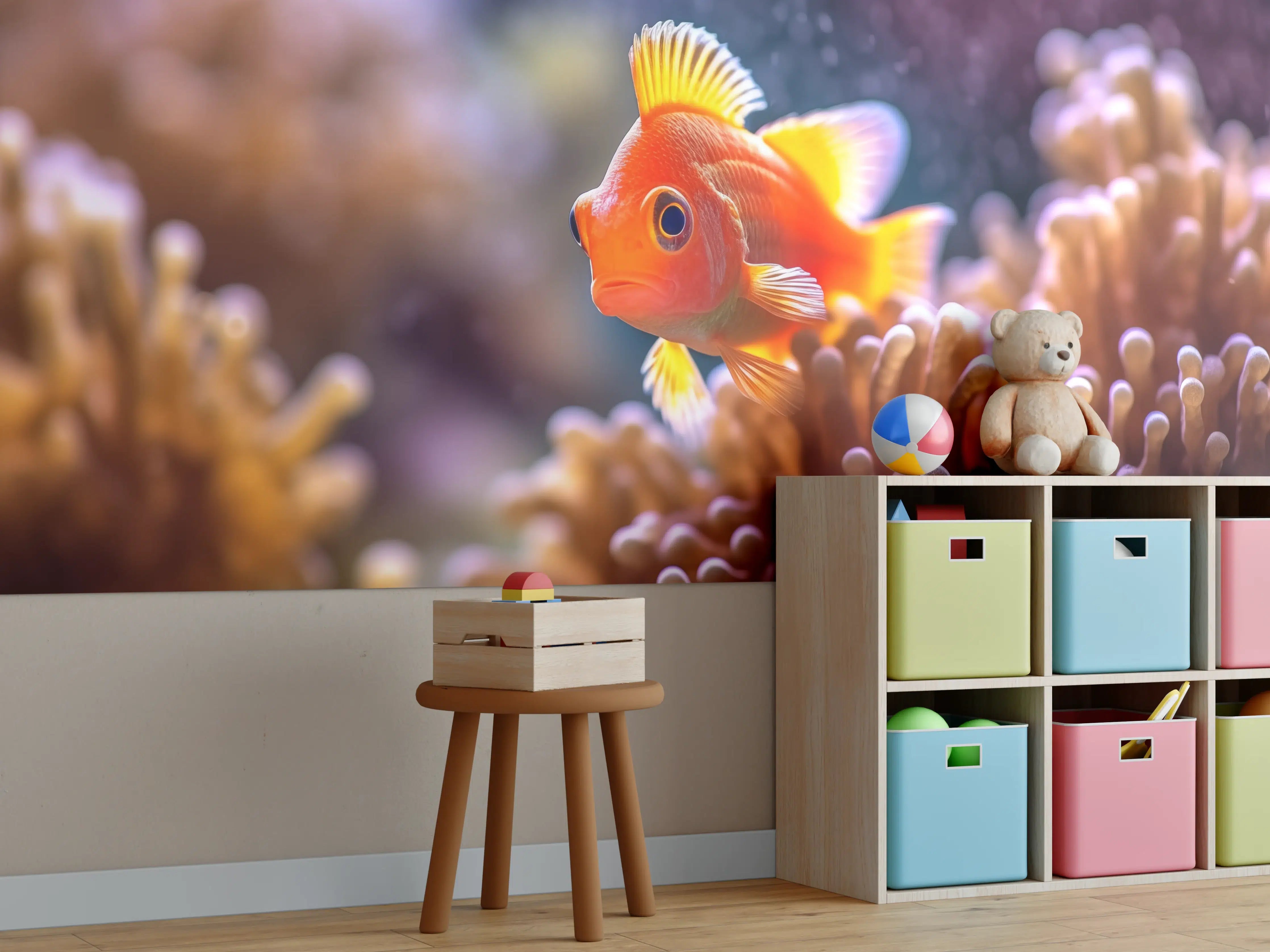 Kinderzimmer Wandgestaltung - Oranger Anemonenfisch im Korallenriff