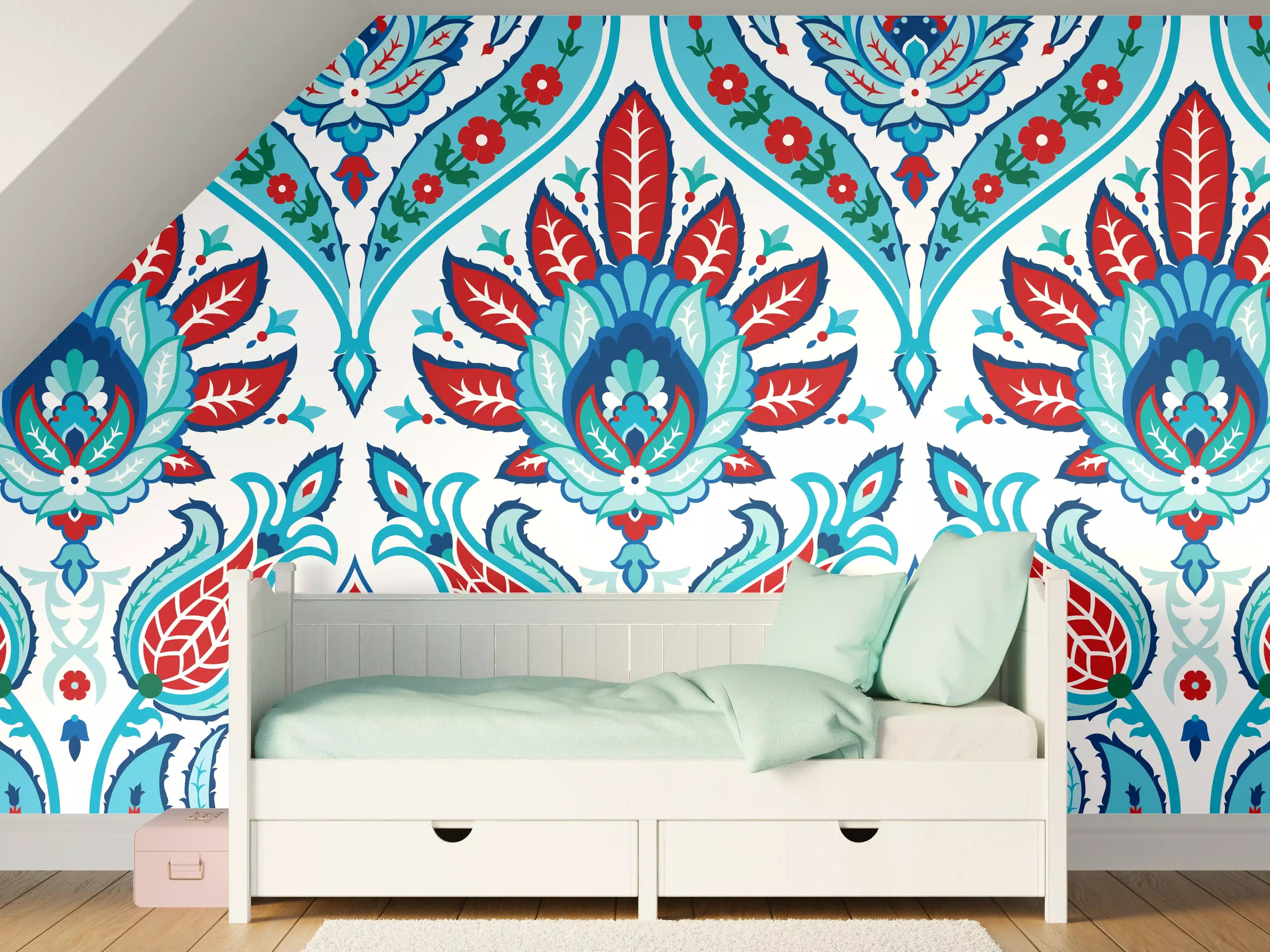 Kinderzimmer Wandgestaltung - Orient-Floraler Tapetendruck
