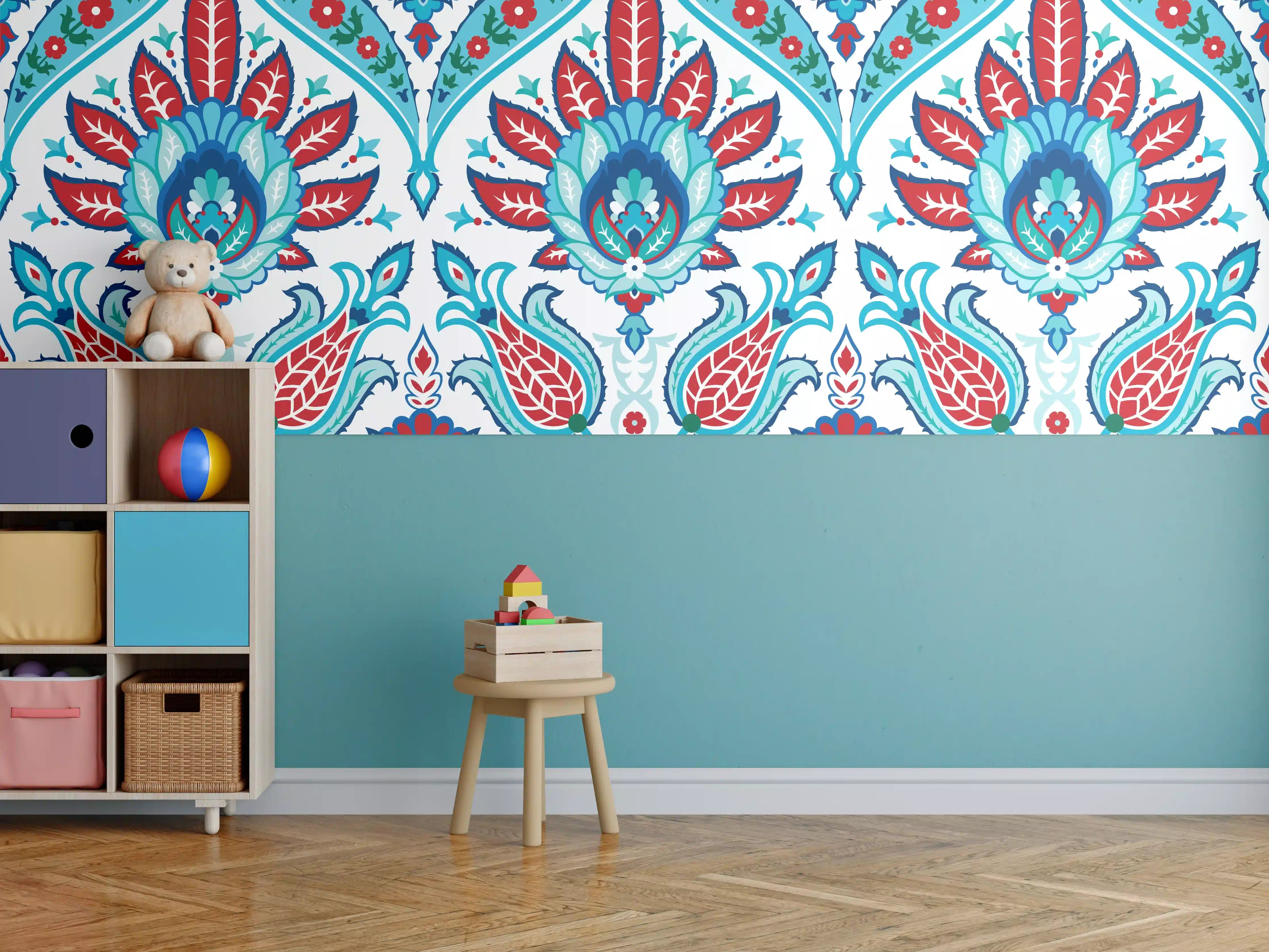 Kinderzimmer Wandgestaltung - Orient-Floraler Tapetendruck