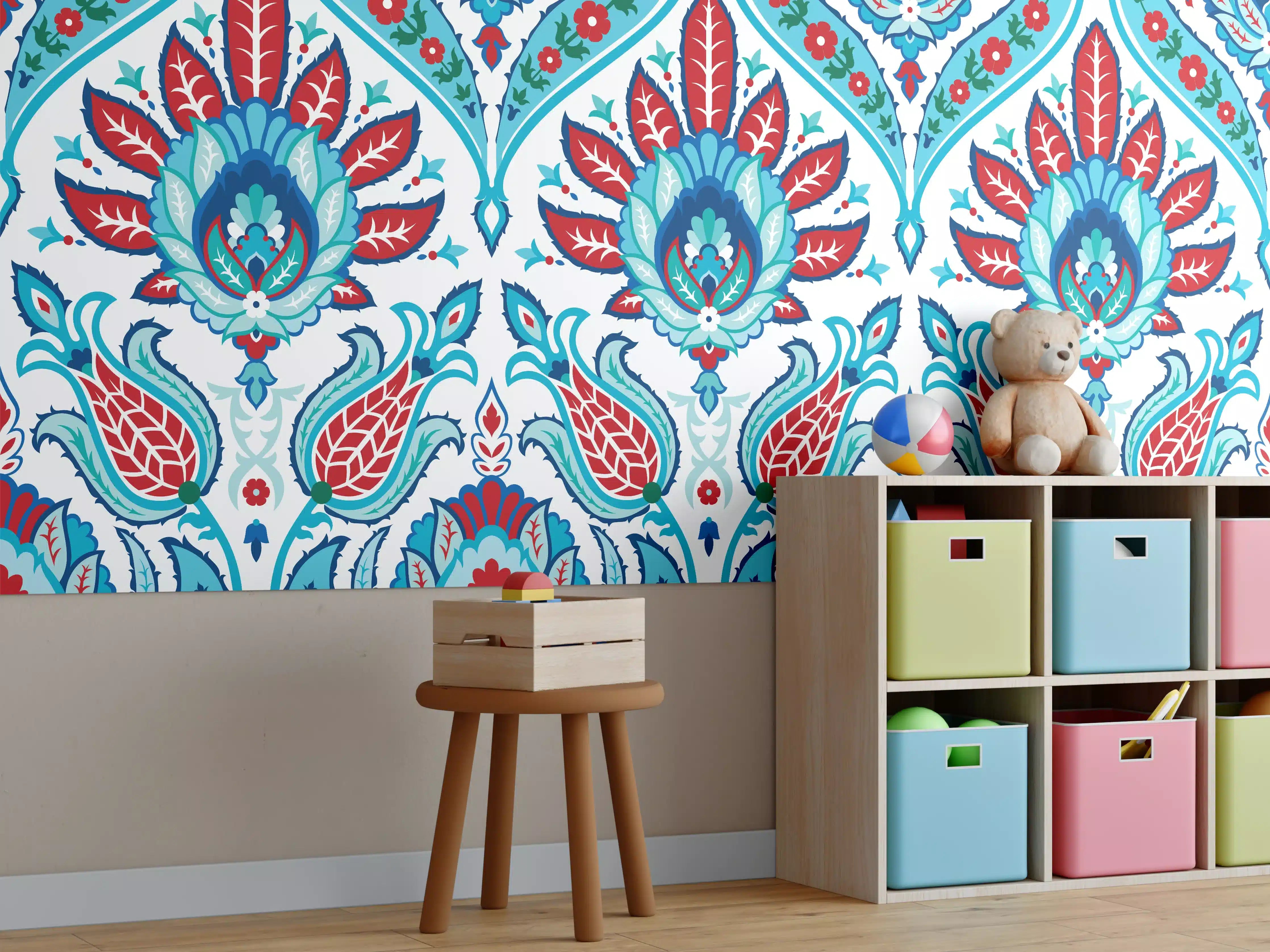 Kinderzimmer Wandgestaltung - Orient-Floraler Tapetendruck