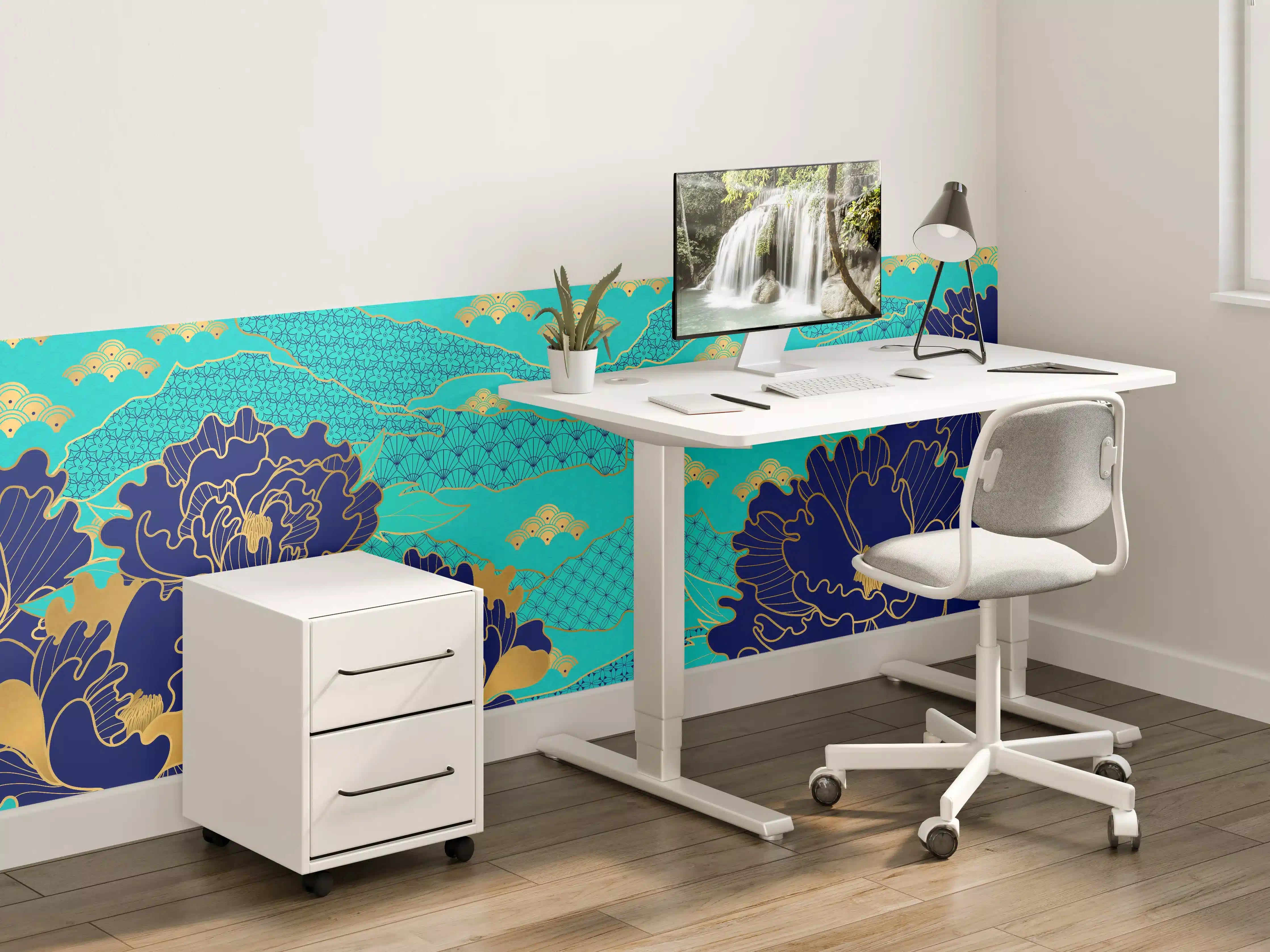 Kinderzimmer Wandgestaltung - Orientalisch-Blauer Blumen-Digitaldruck