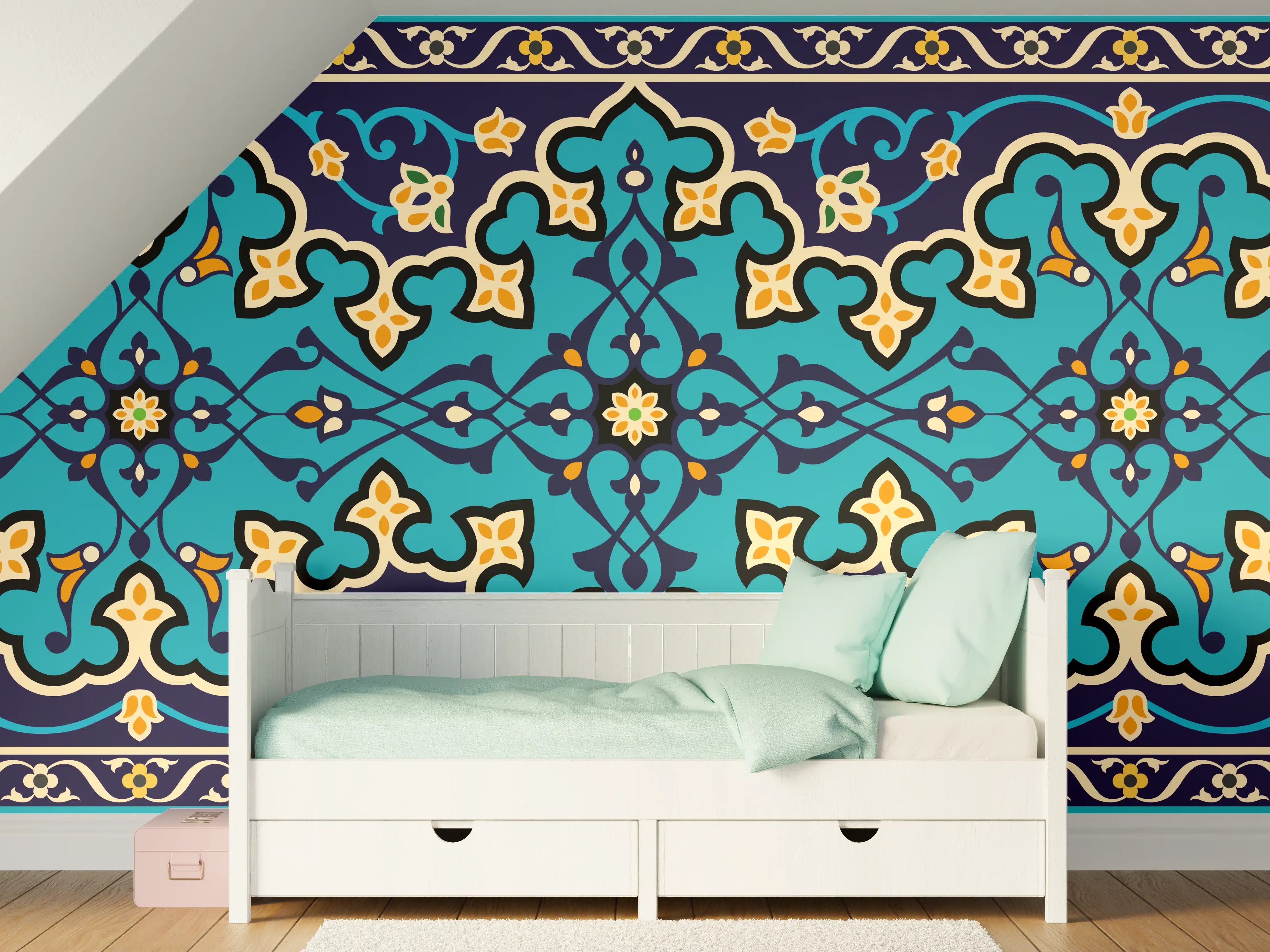 Kinderzimmer Wandgestaltung - Orientalisches Blau-Gold Muster