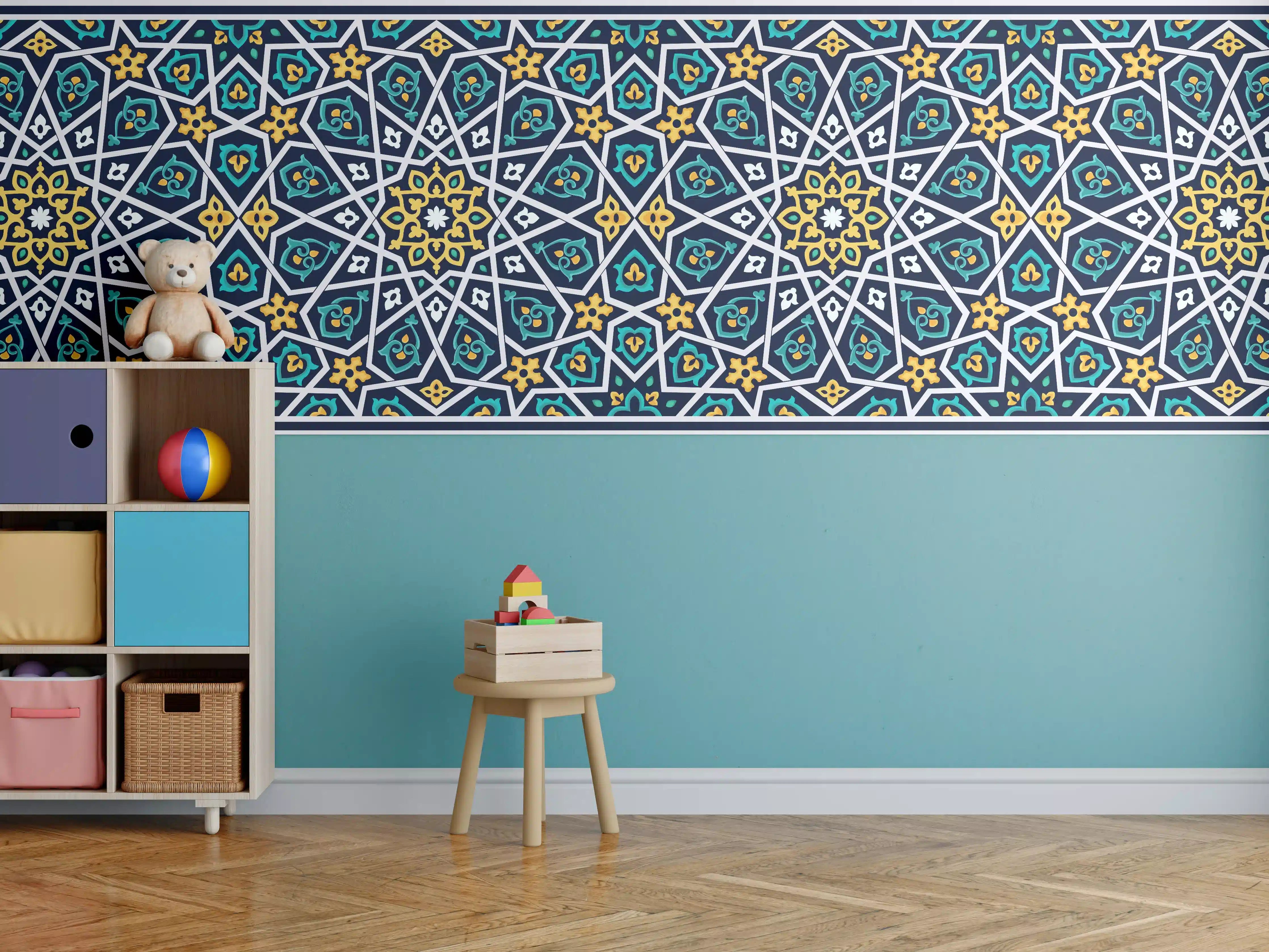 Kinderzimmer Wandgestaltung - Orientalisches Fliesenmuster Blau