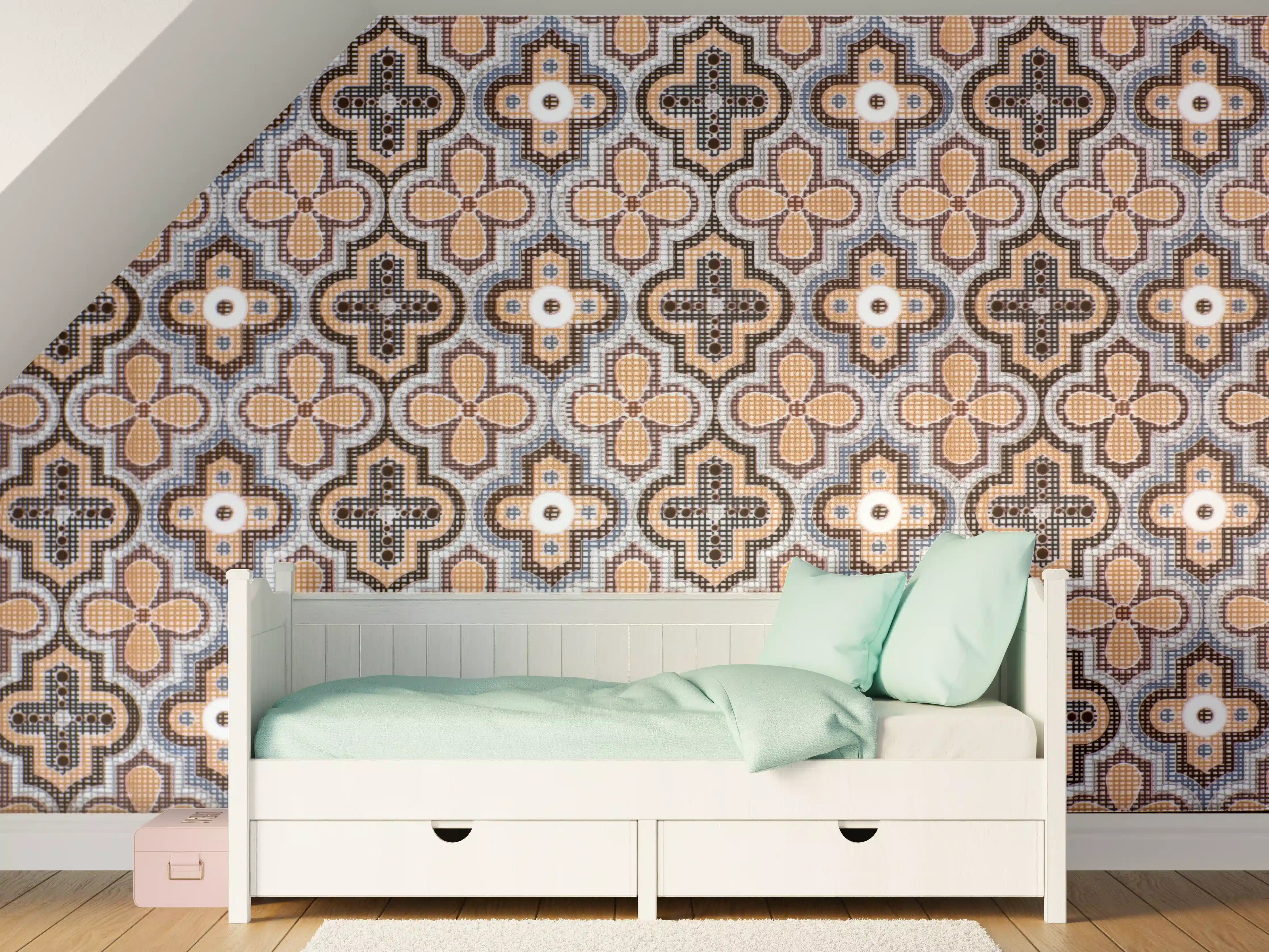 Kinderzimmer Wandgestaltung - Ornamentale Beige-Muster-Fliesen