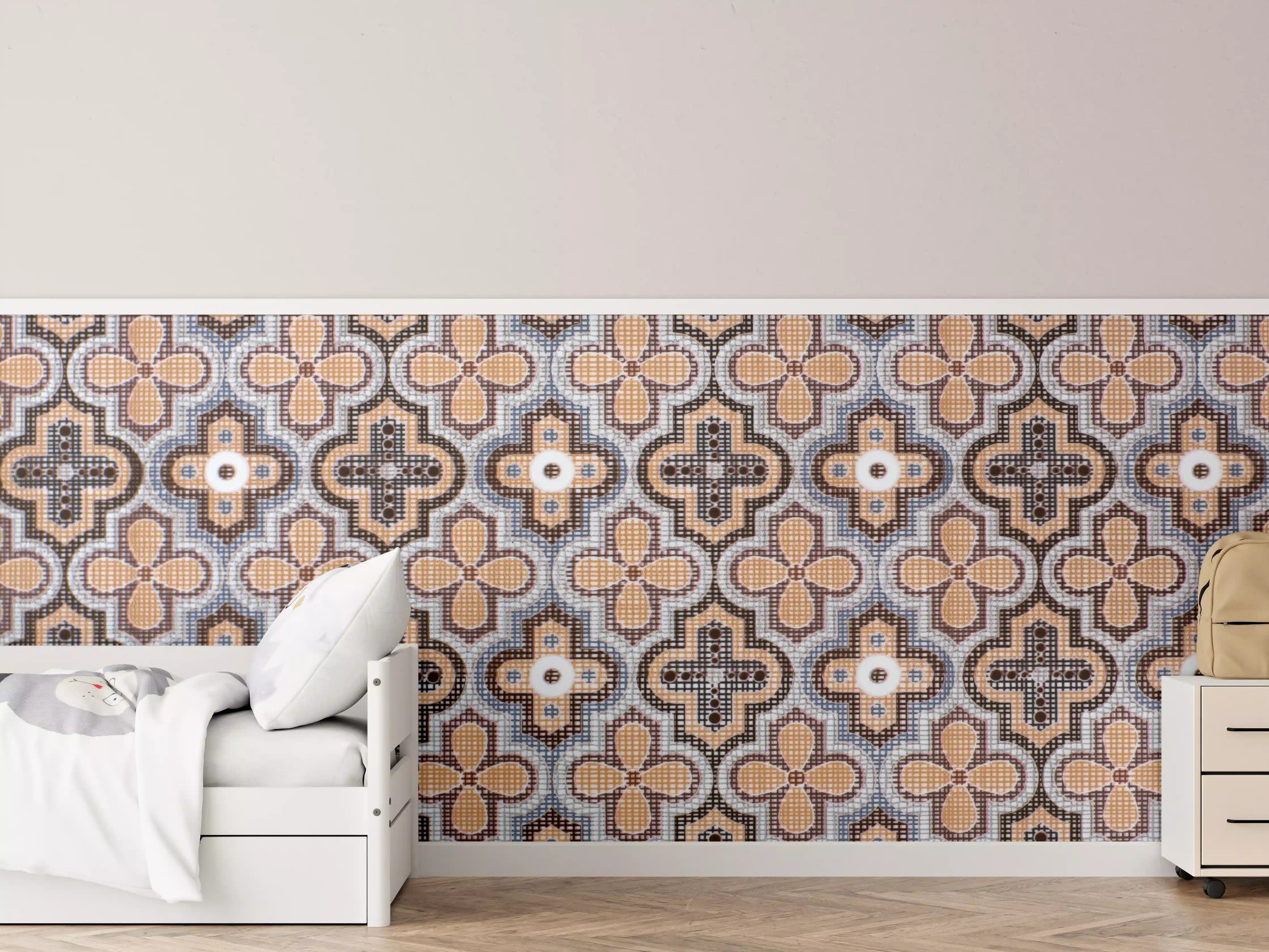Kinderzimmer Wandgestaltung - Ornamentale Beige-Muster-Fliesen