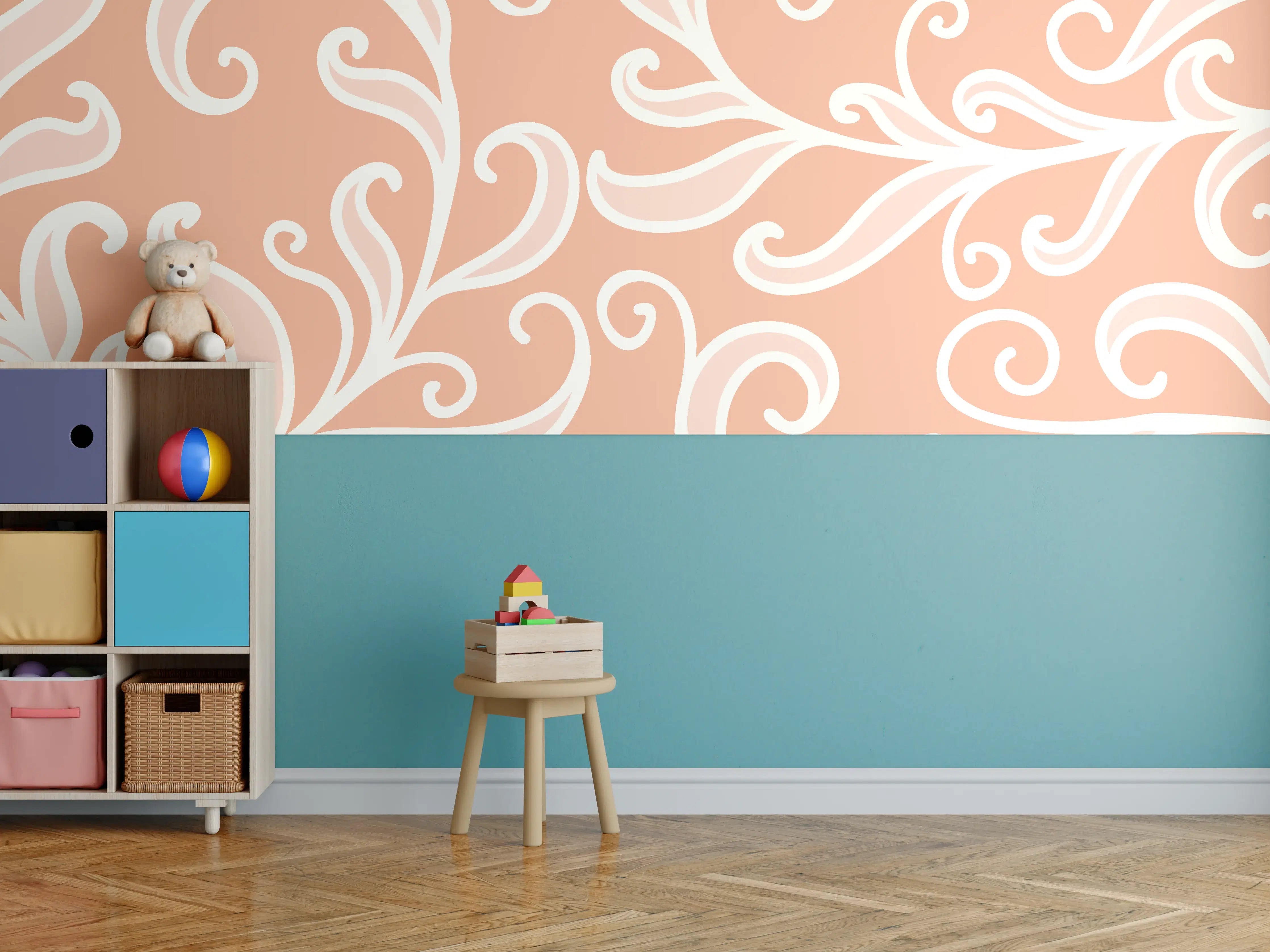 Kinderzimmer Wandgestaltung - Ornamentales Muster Apricot Creme