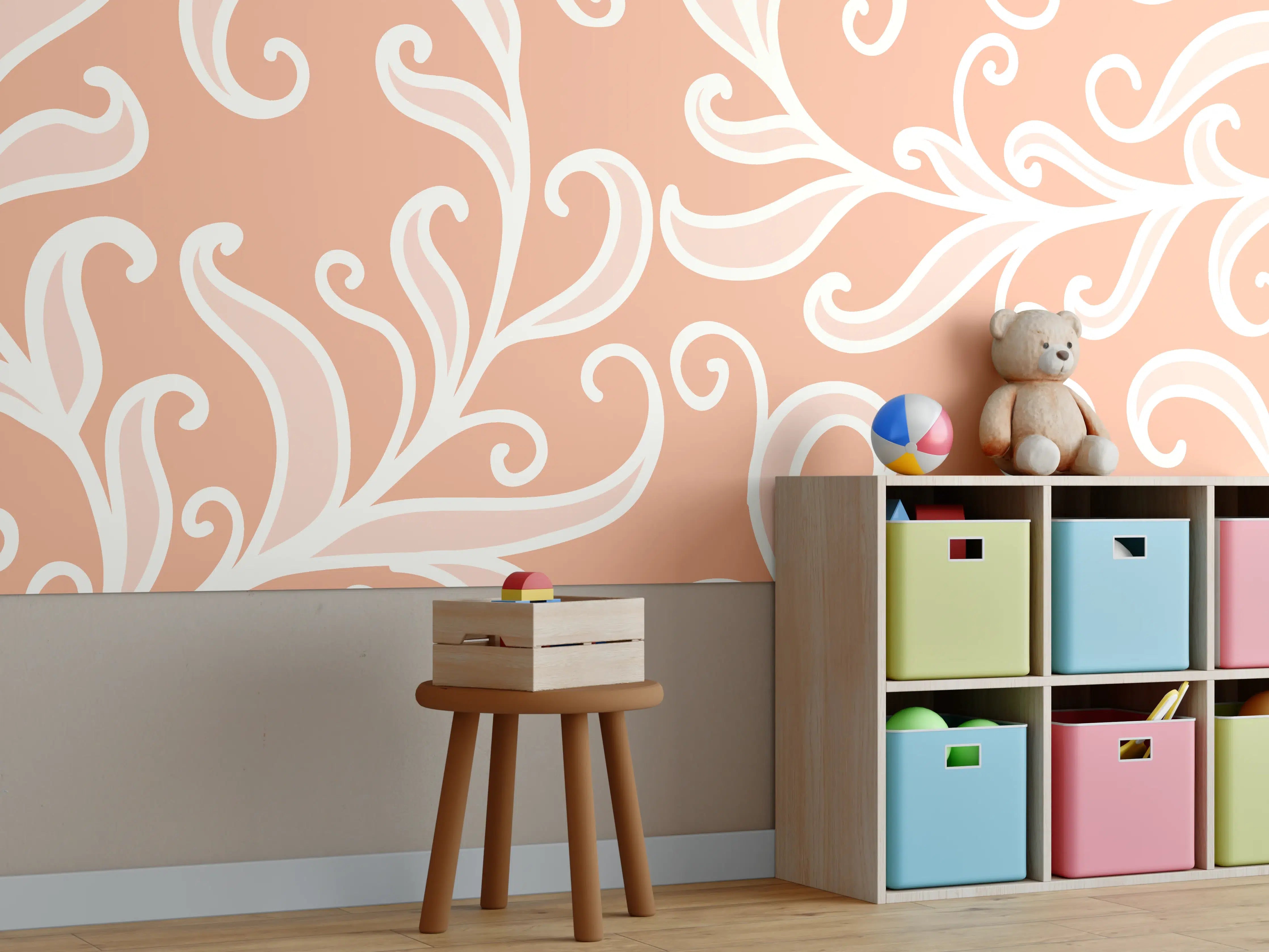 Kinderzimmer Wandgestaltung - Ornamentales Muster Apricot Creme