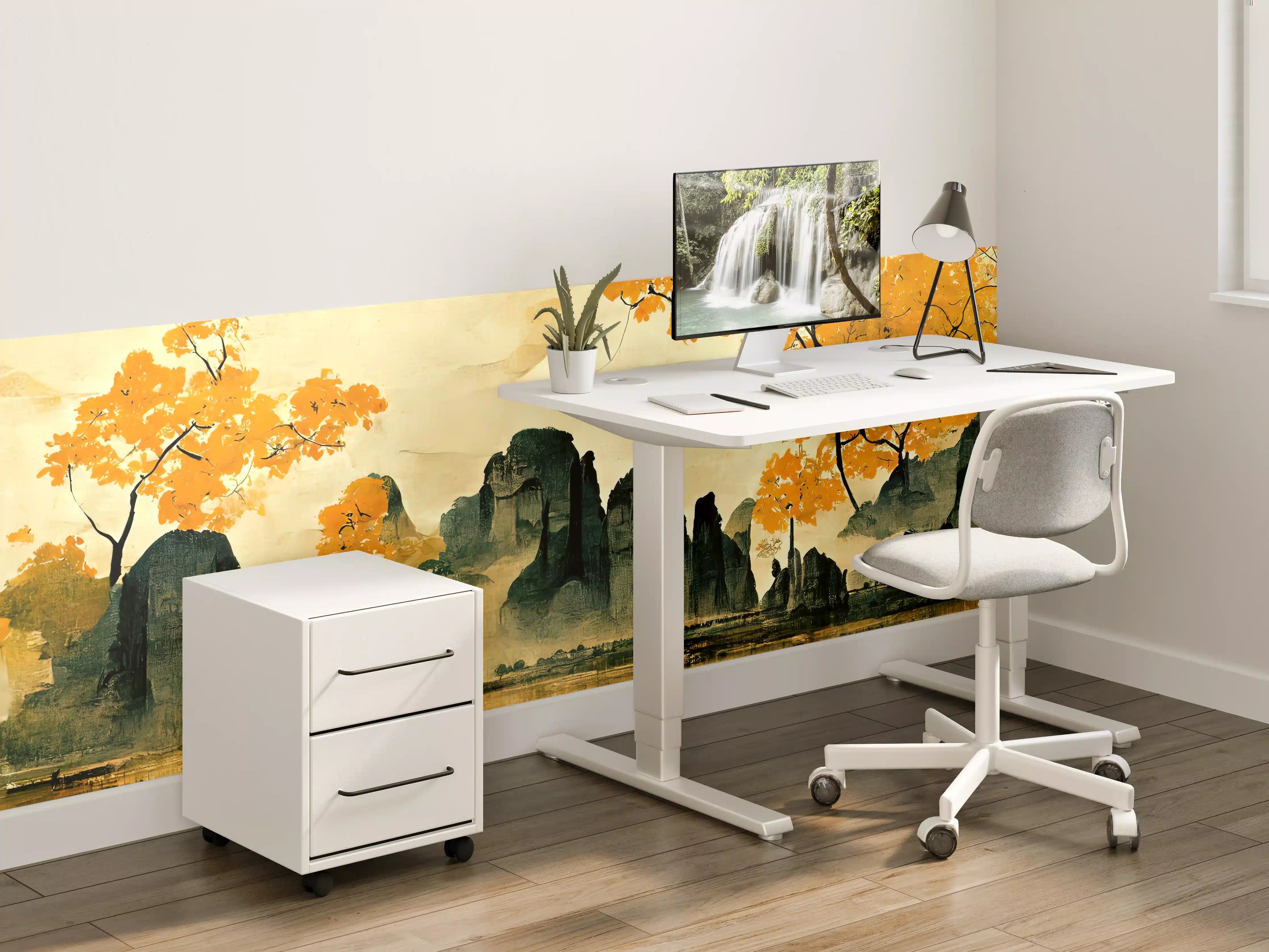 Kinderzimmer Wandgestaltung - Östliche Landschaft mit goldenen Bäumen
