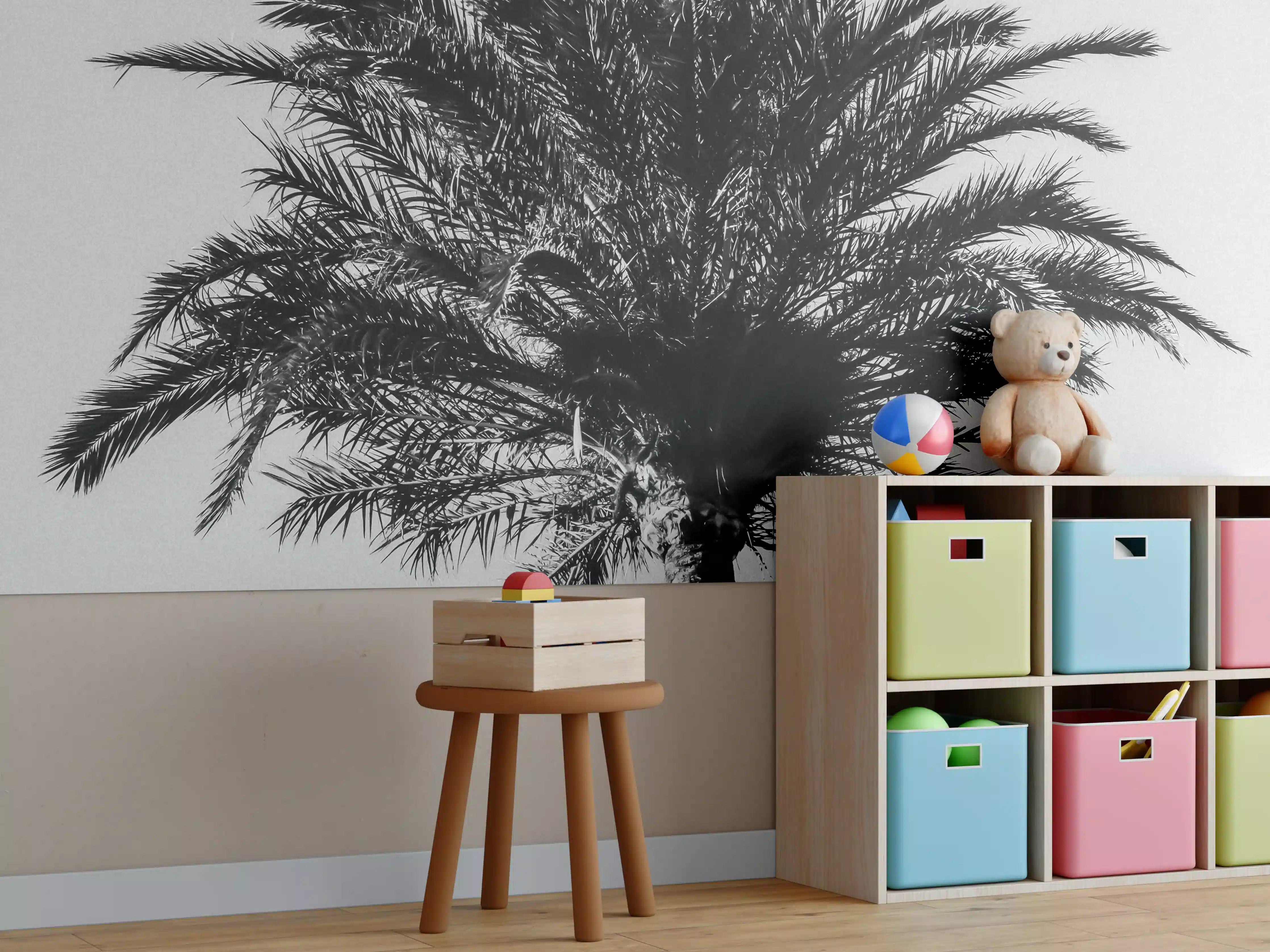 Kinderzimmer Wandgestaltung - Palme - Schwarz-weiß