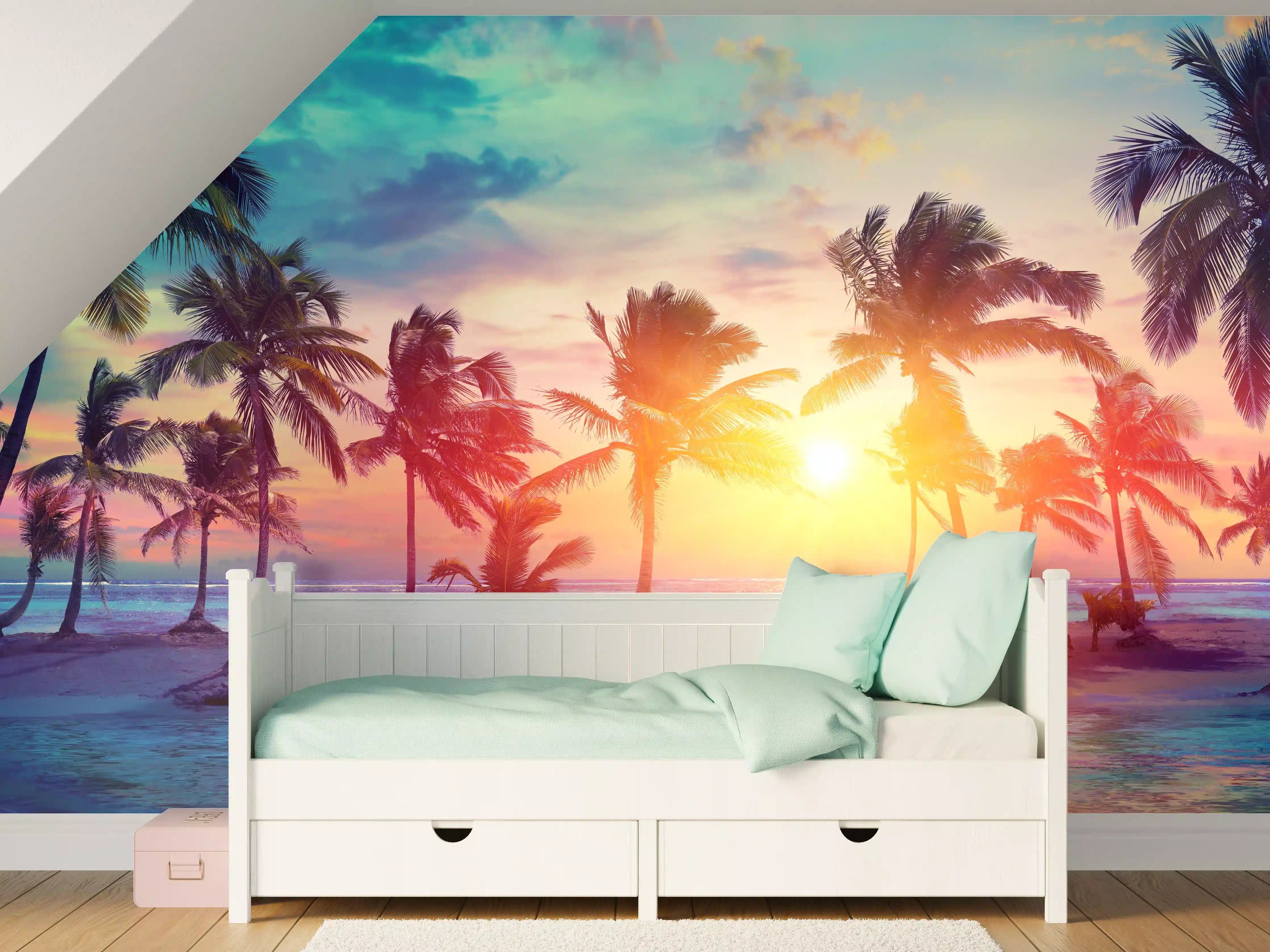 Kinderzimmer Wandgestaltung - Palmen Silhouetten - Karibik