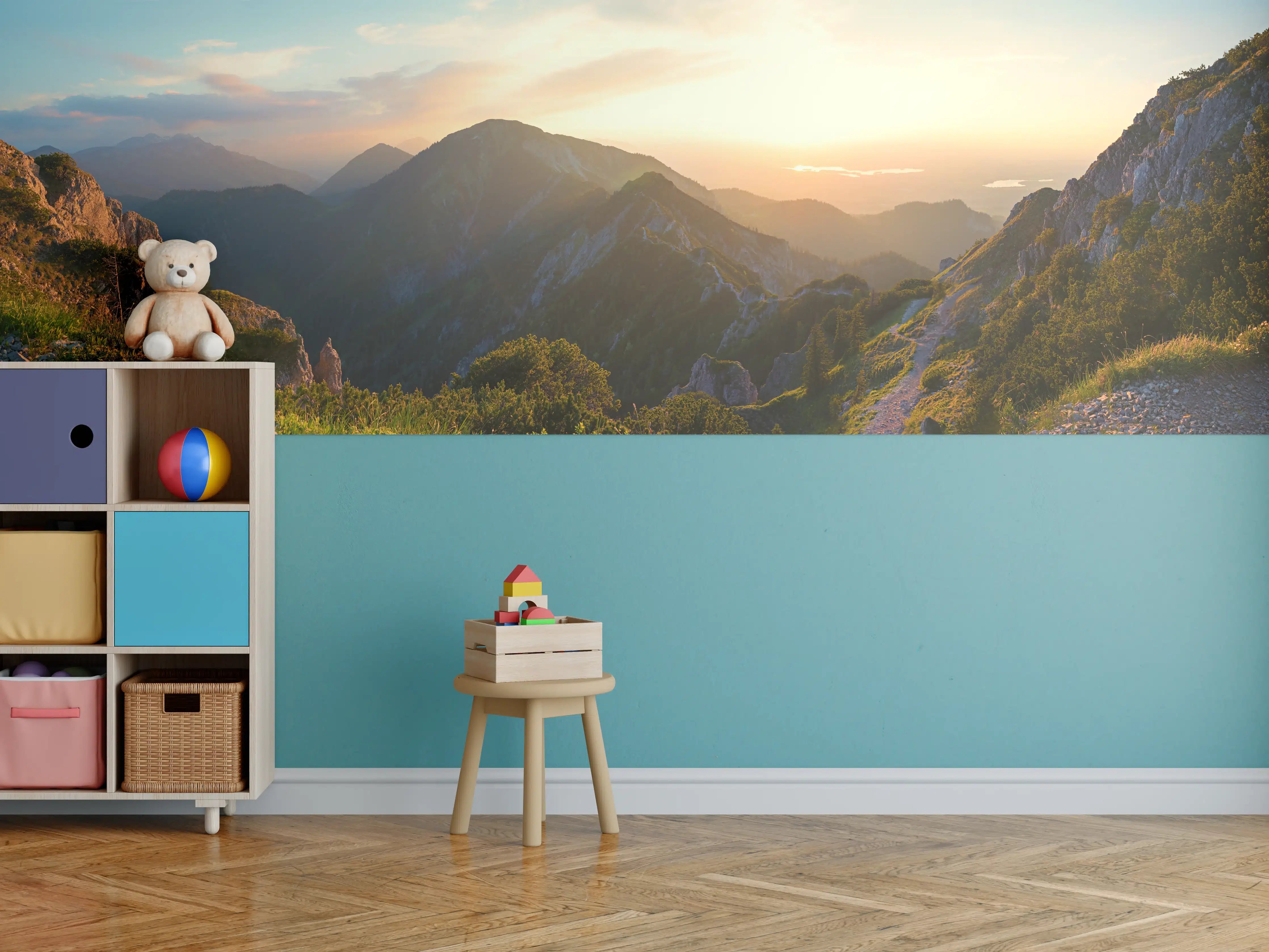 Kinderzimmer Wandgestaltung - Panorama der bayrischen Alpen bei Abendsonne