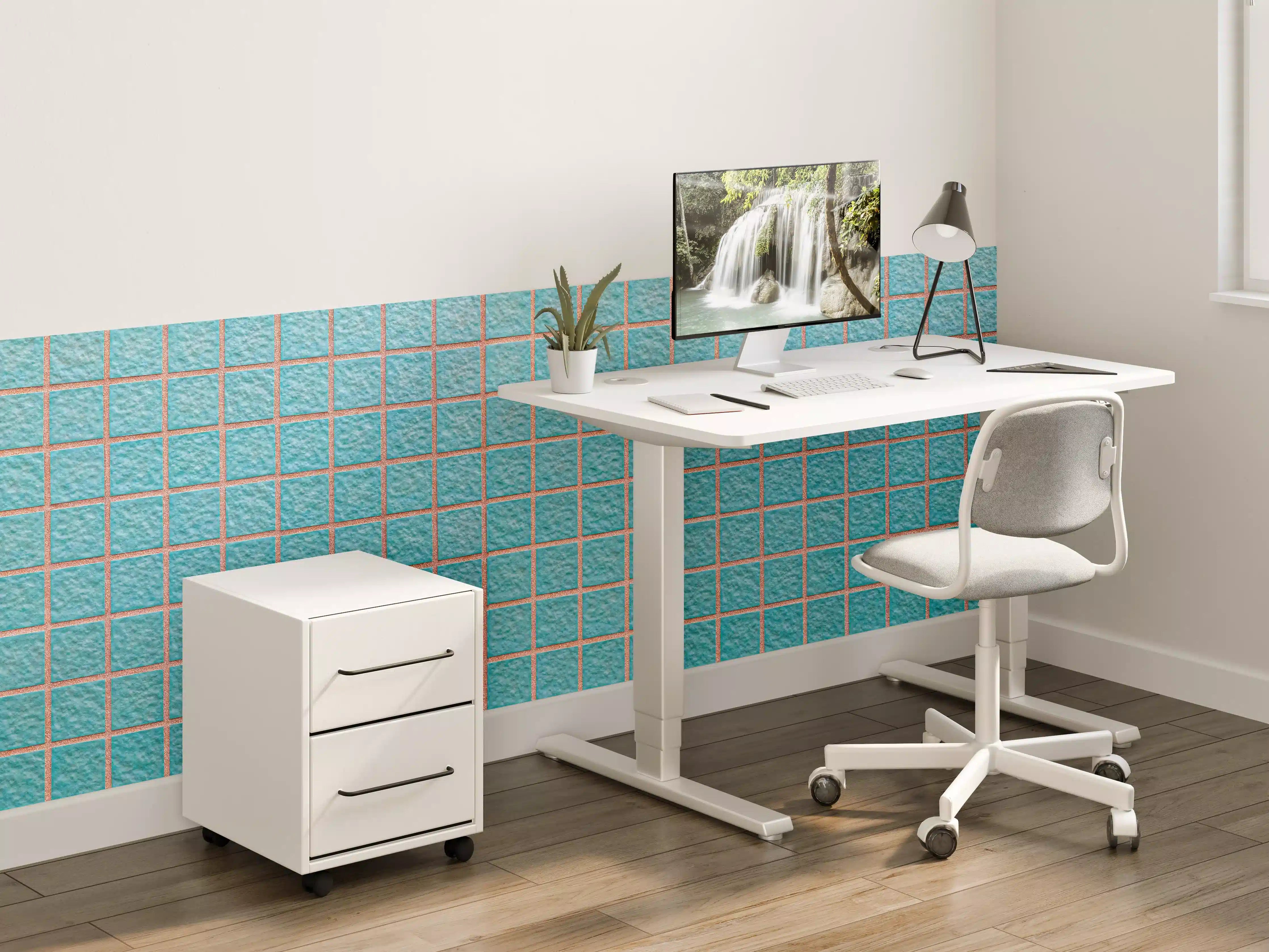 Kinderzimmer Wandgestaltung - Panorama der hellblauen Steinblockwand