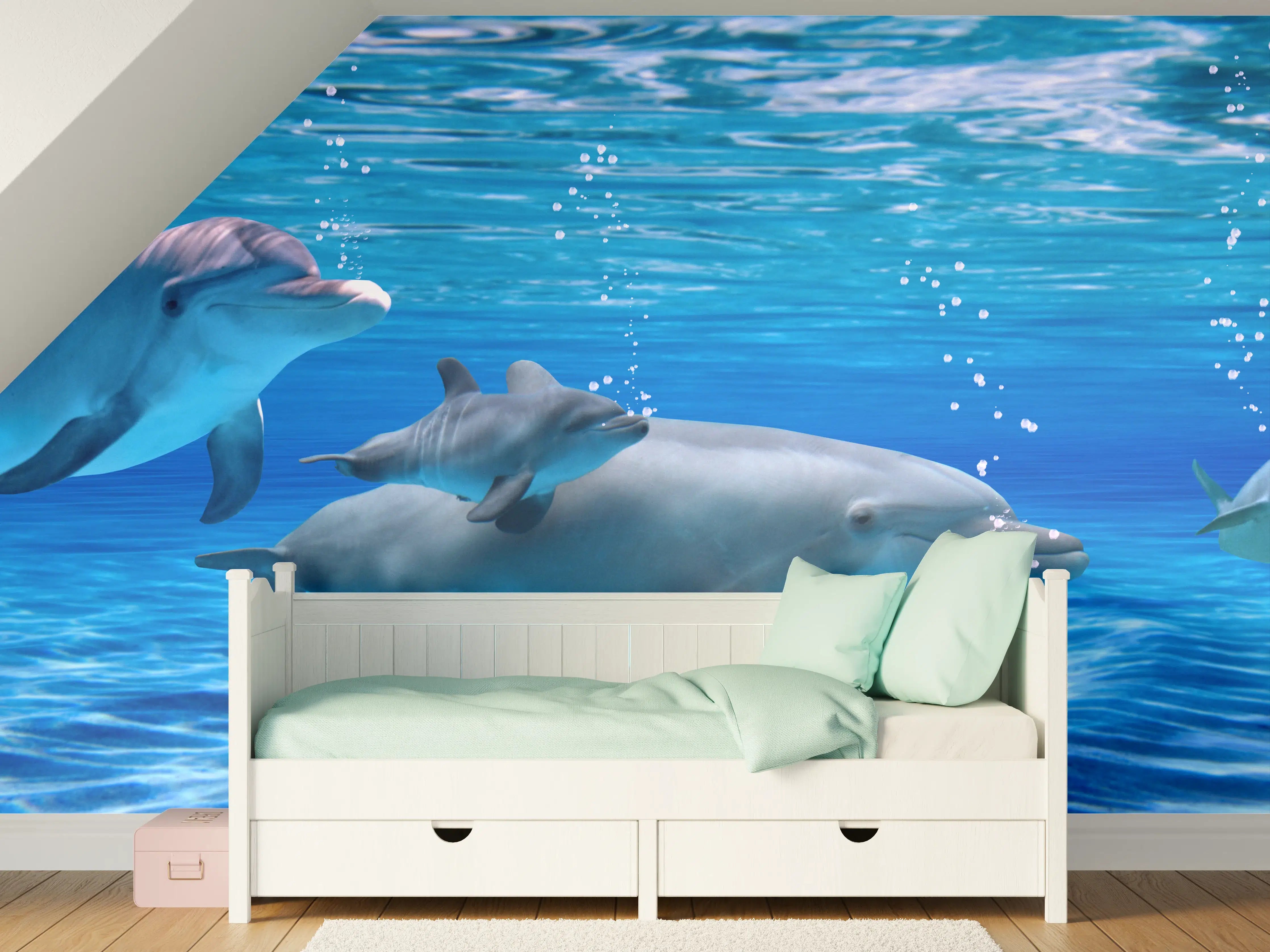 Kinderzimmer Wandgestaltung - Panorama der schwimmenden Delphine