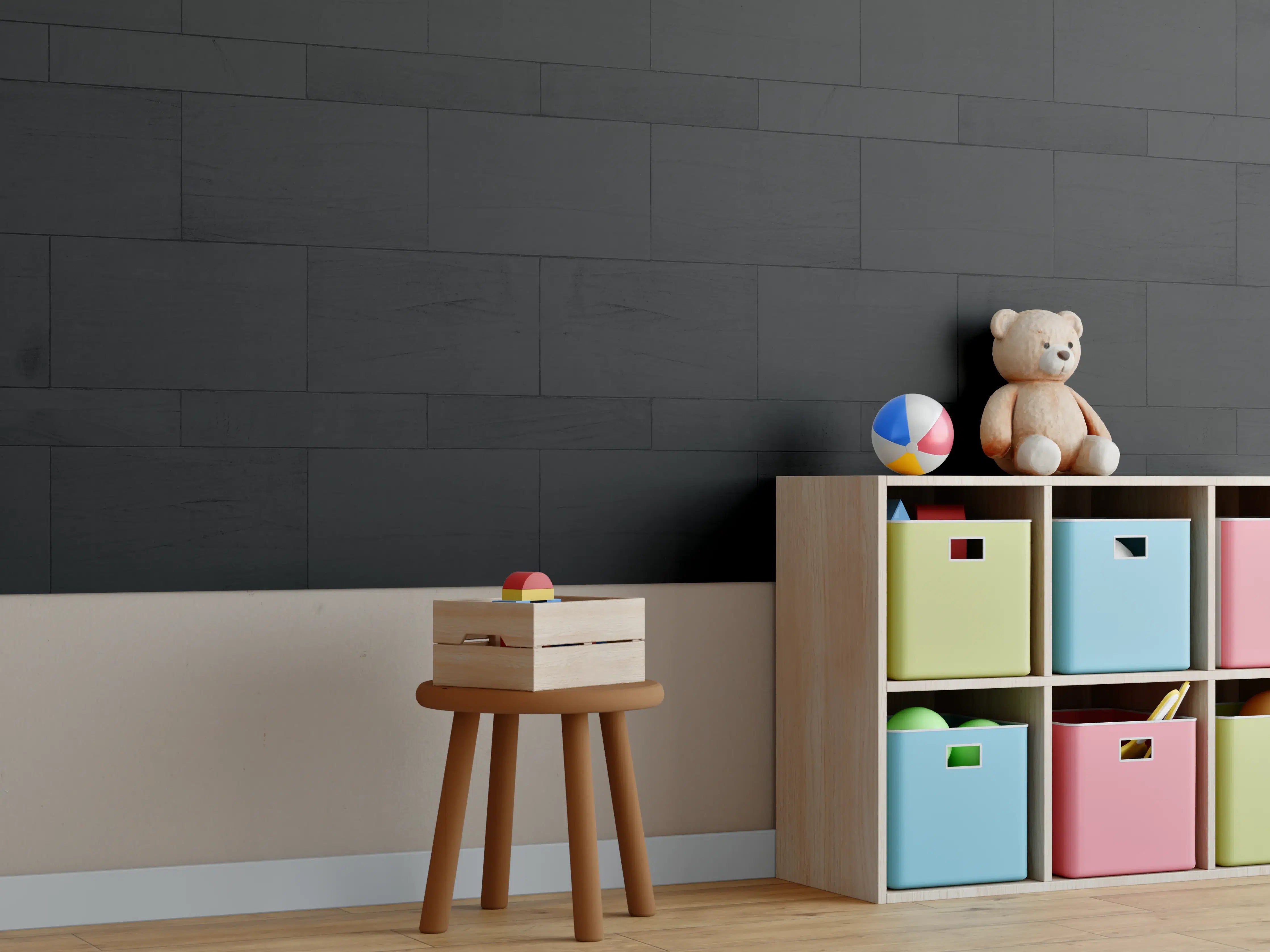 Kinderzimmer Wandgestaltung - Panorama von schwarzer Granitwand