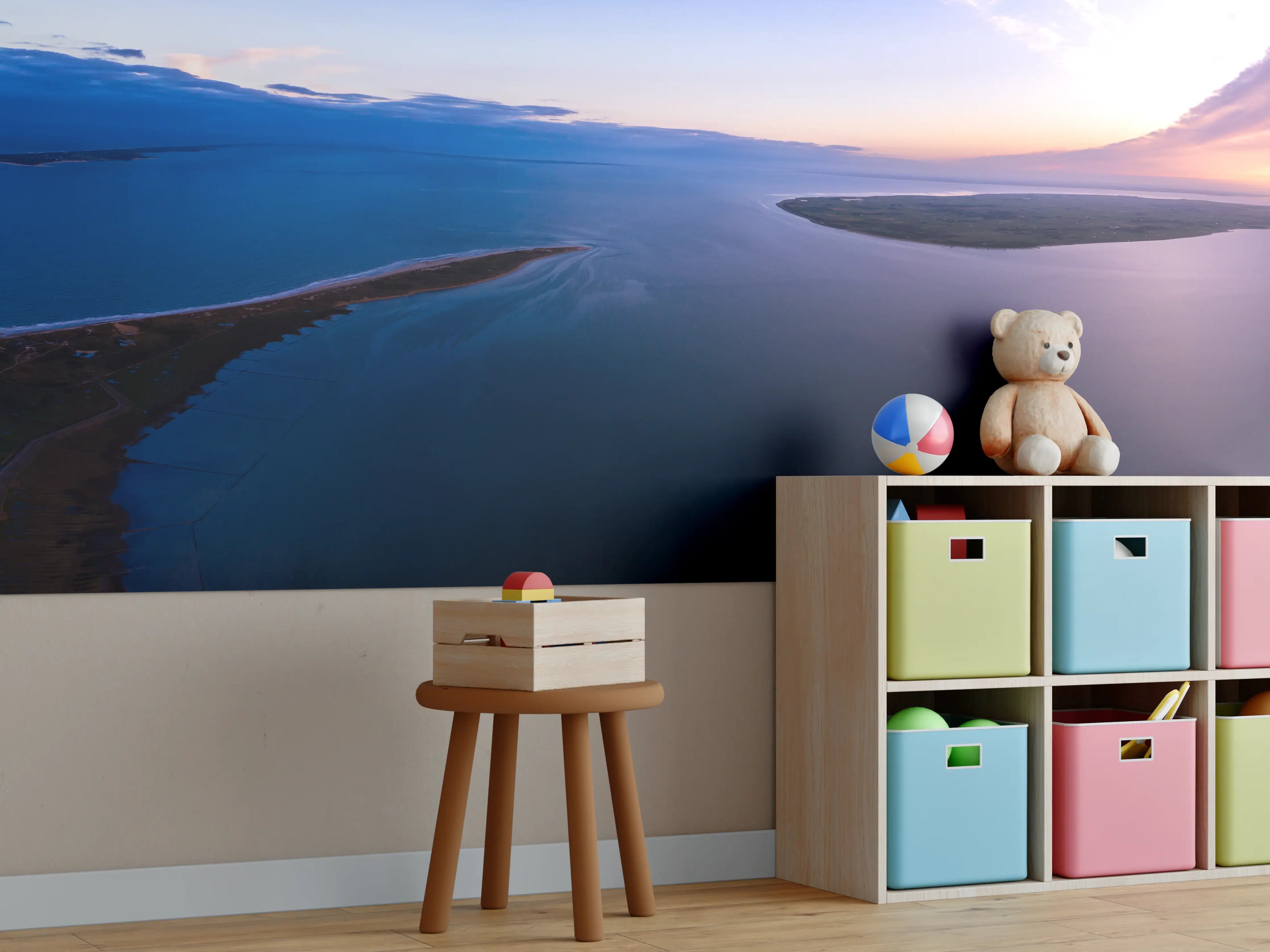 Kinderzimmer Wandgestaltung - Panoramablick über friedliche Wasserlandschaft