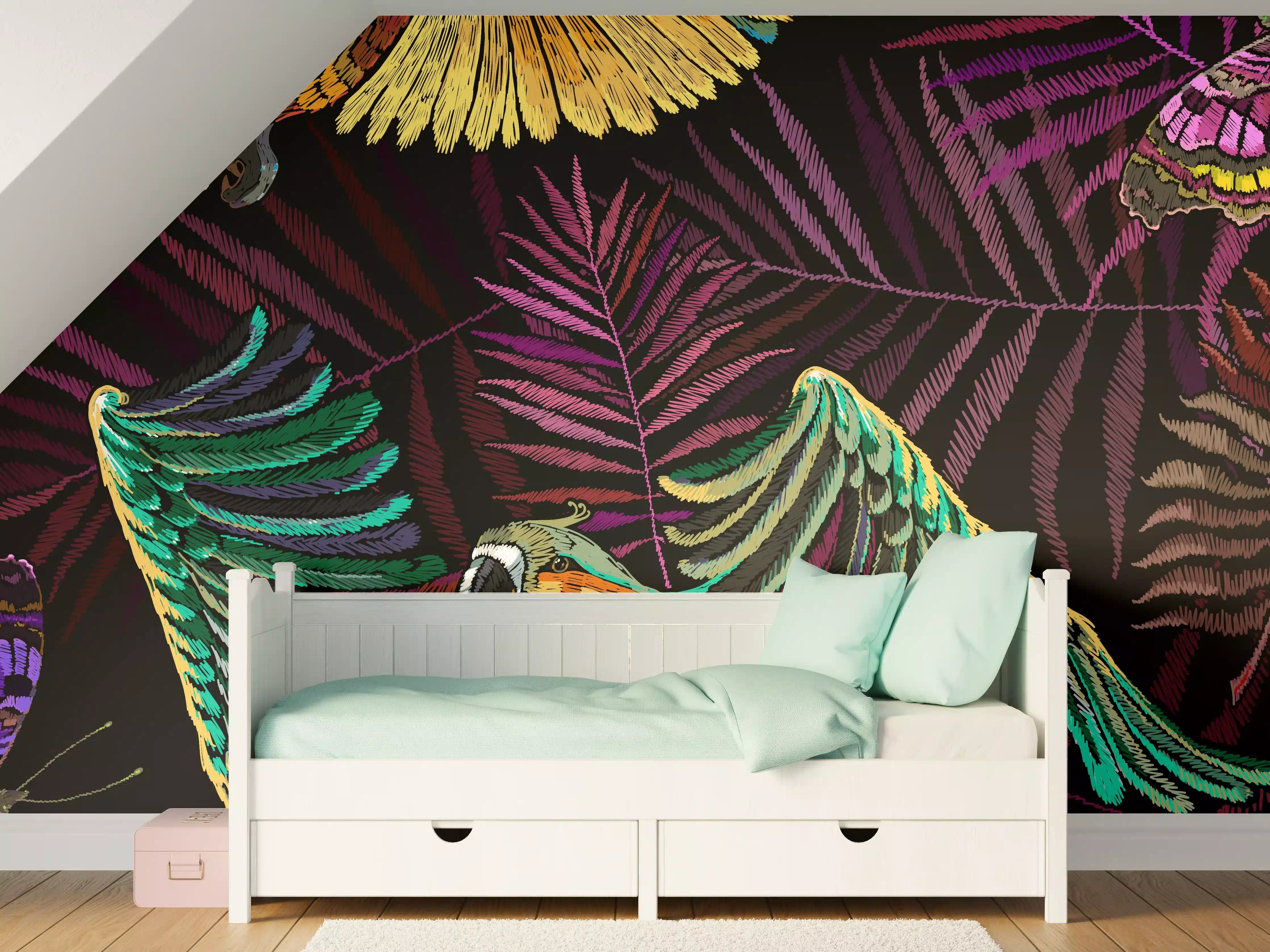 Kinderzimmer Wandgestaltung - Papagaien - Stickmuster