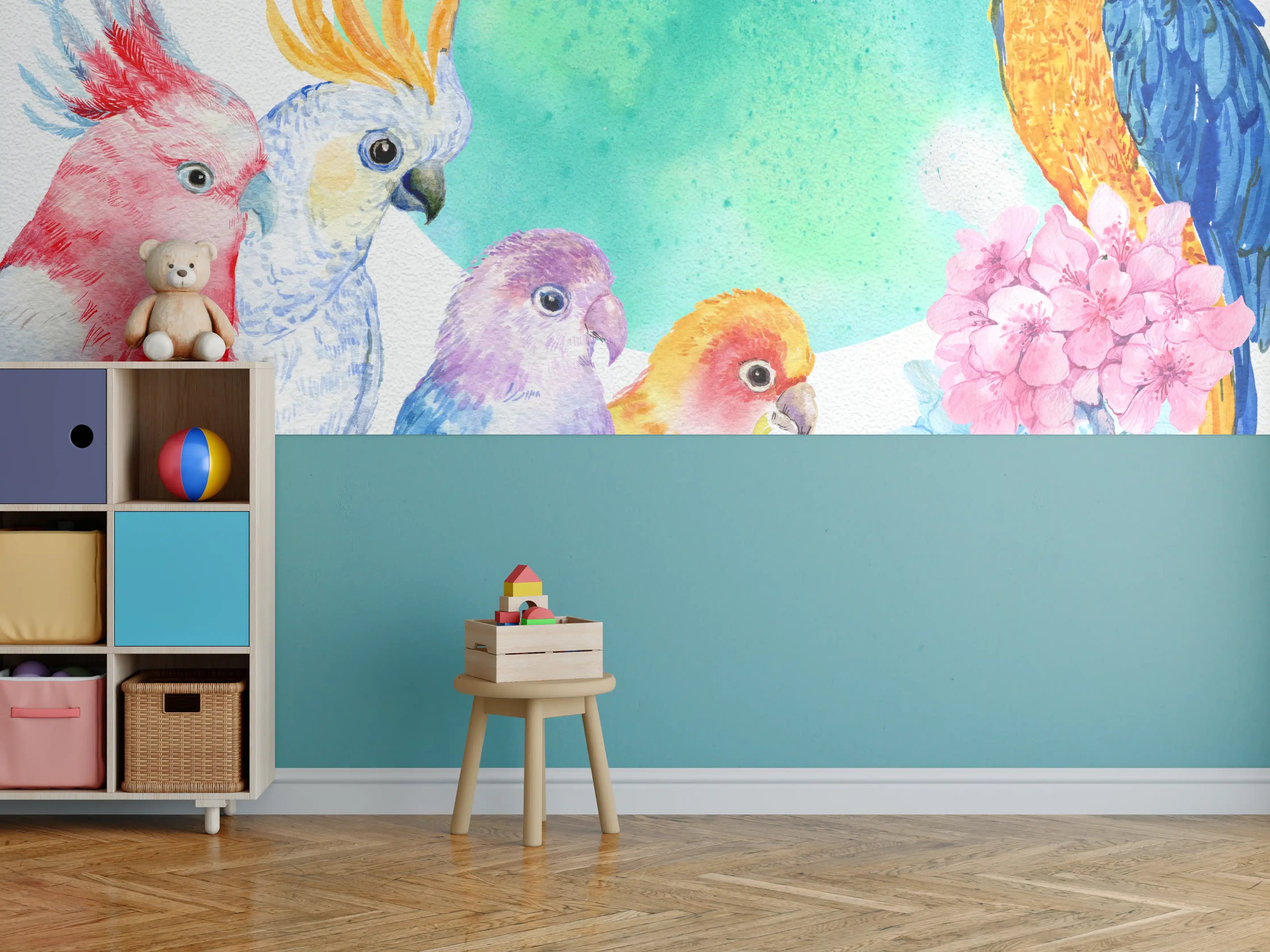 Kinderzimmer Wandgestaltung - Papagei Aquarell - exotisch