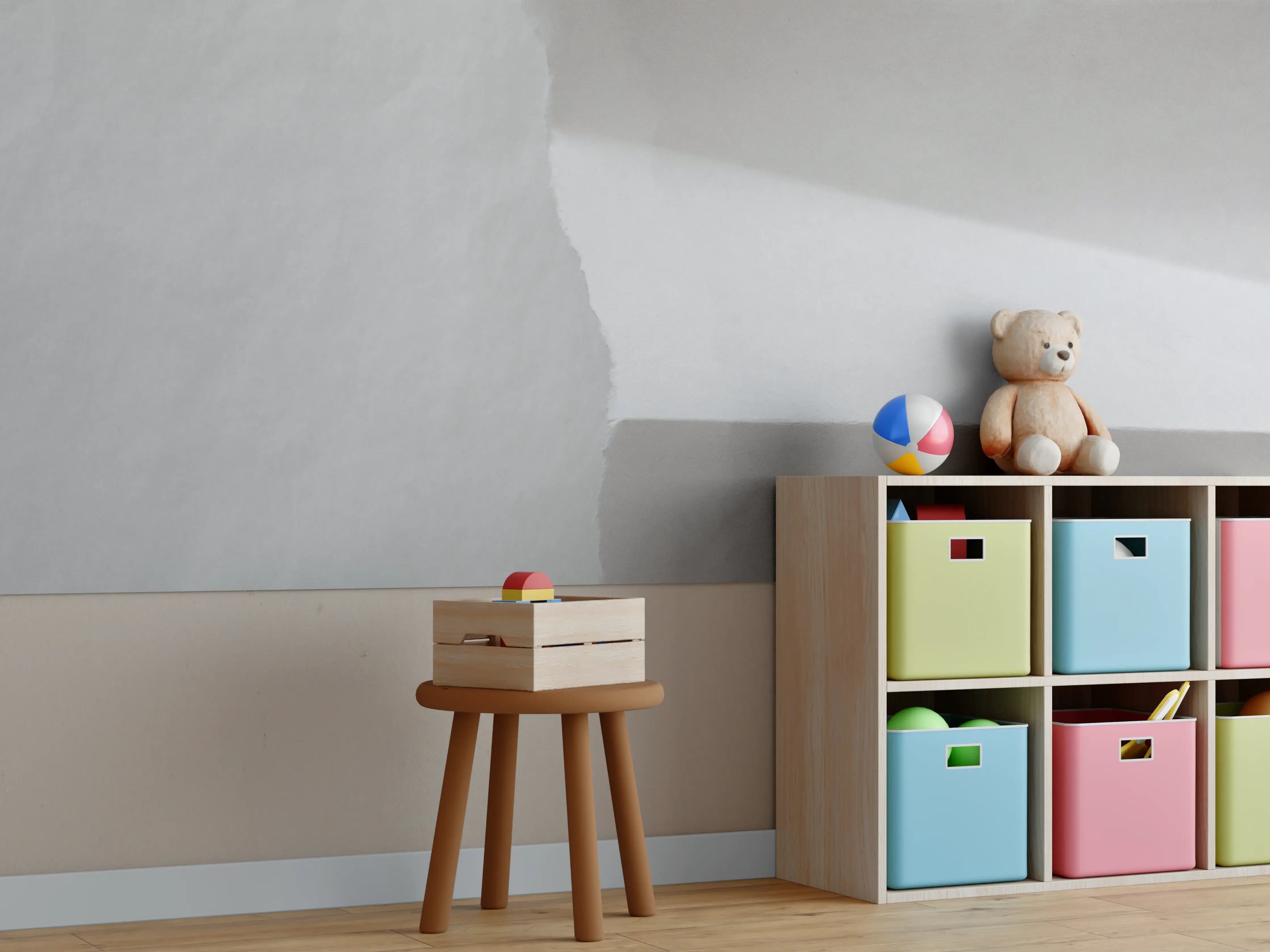 Kinderzimmer Wandgestaltung - Papier-Collage in Weiß und Grau
