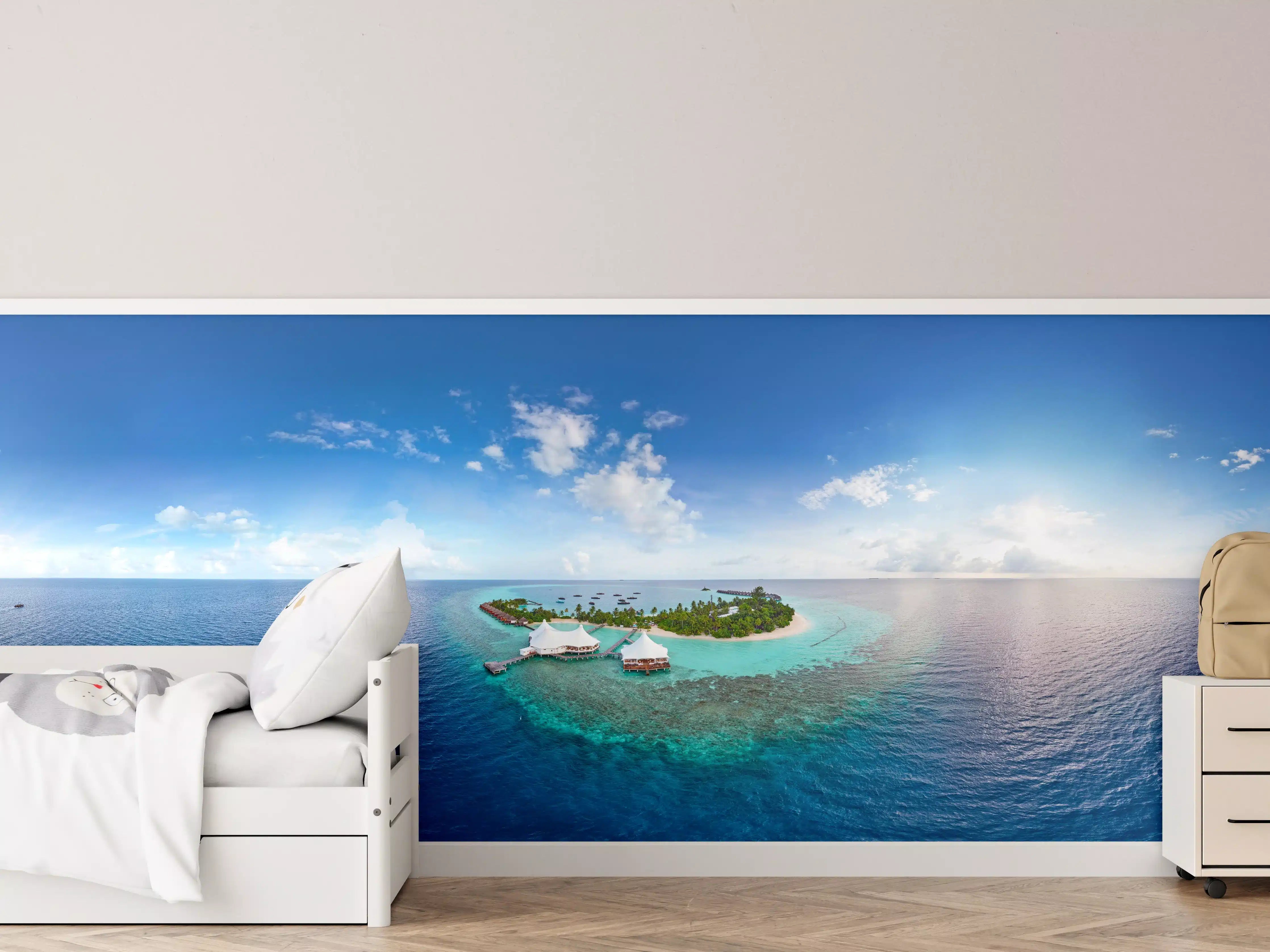 Kinderzimmer Wandgestaltung - Paradies-Insel mit Klippen und Palmen