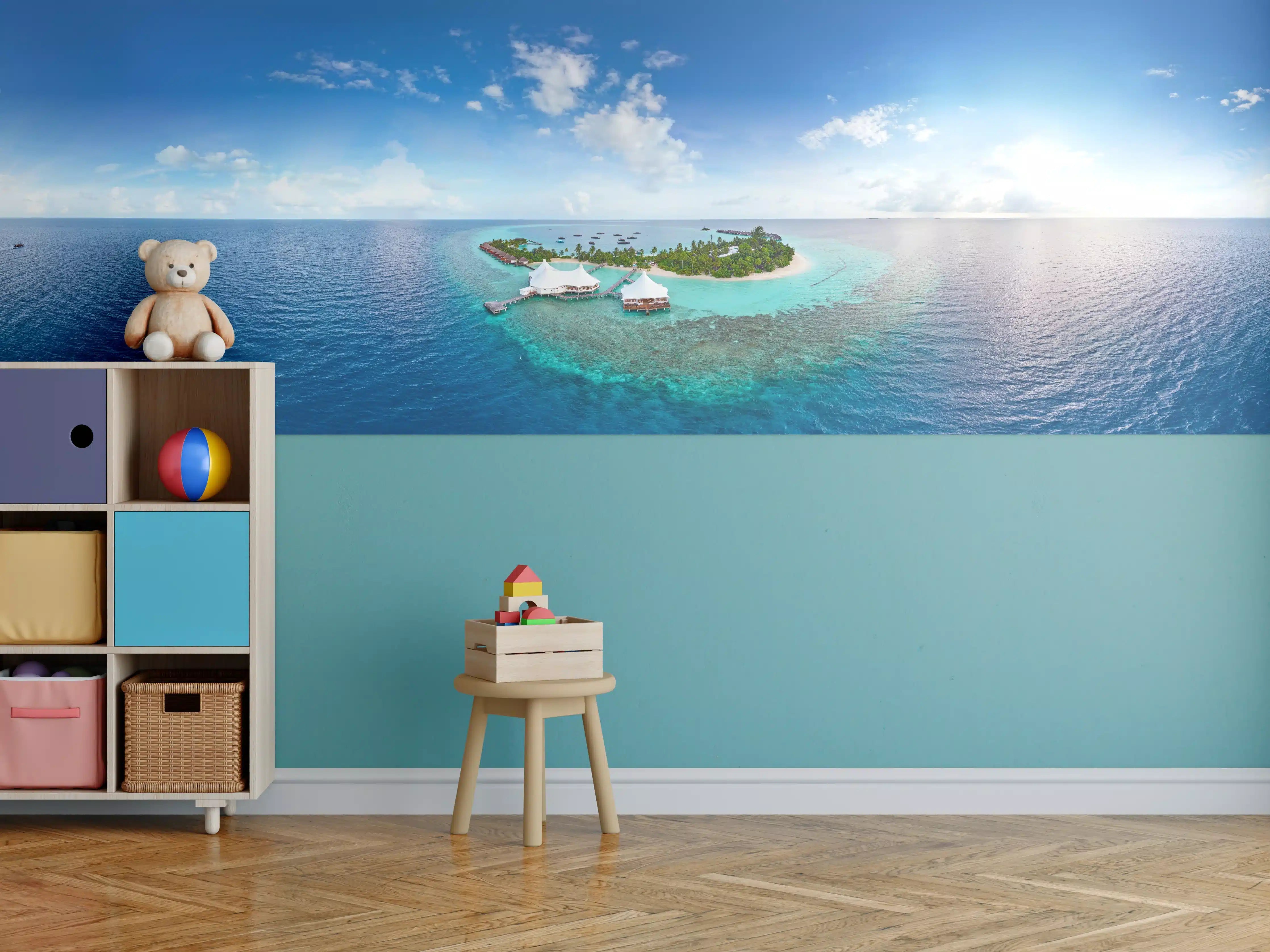 Kinderzimmer Wandgestaltung - Paradies-Insel mit Klippen und Palmen