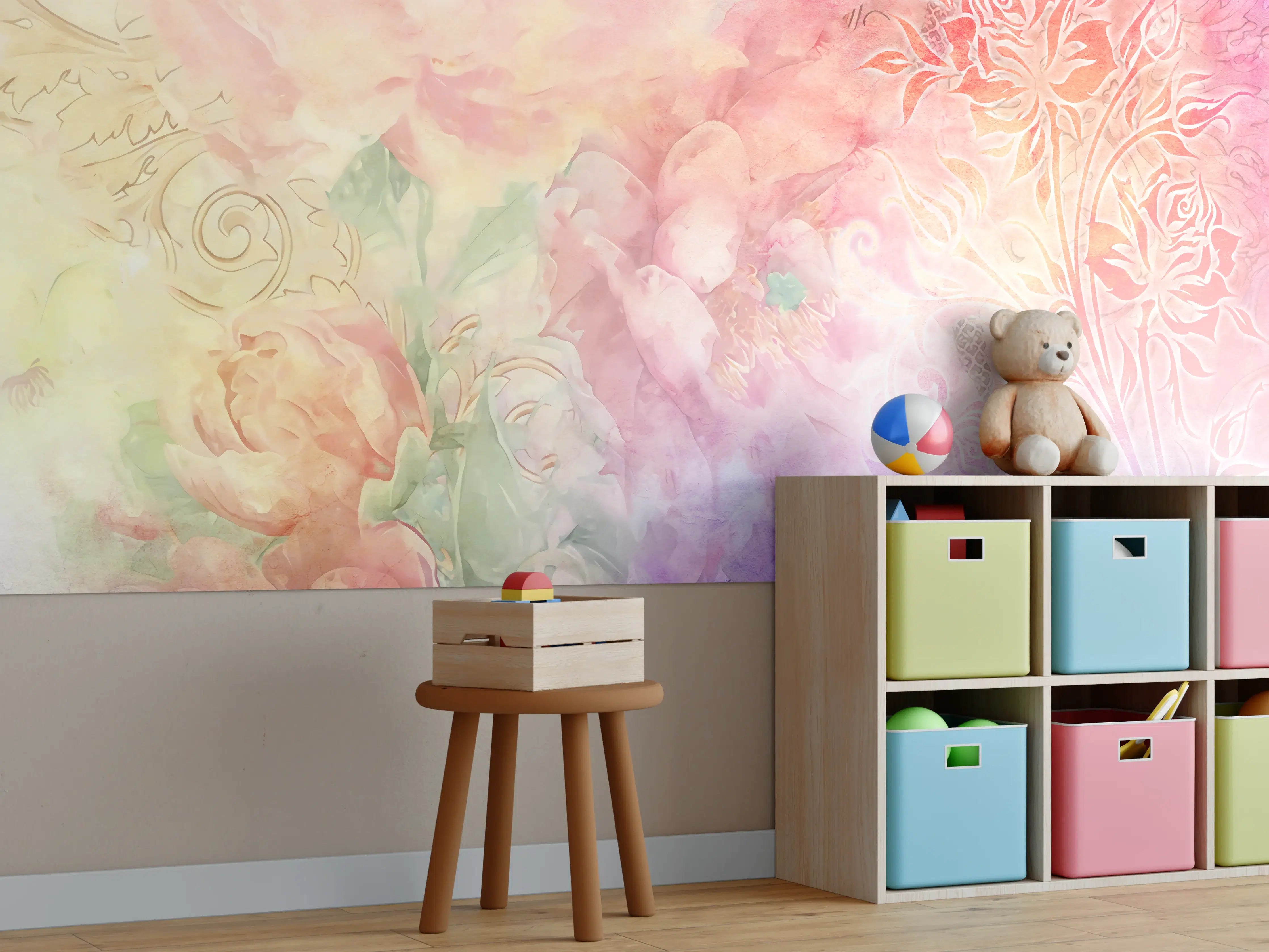 Kinderzimmer Wandgestaltung - Pastell-Blüten-Zauber Illustration