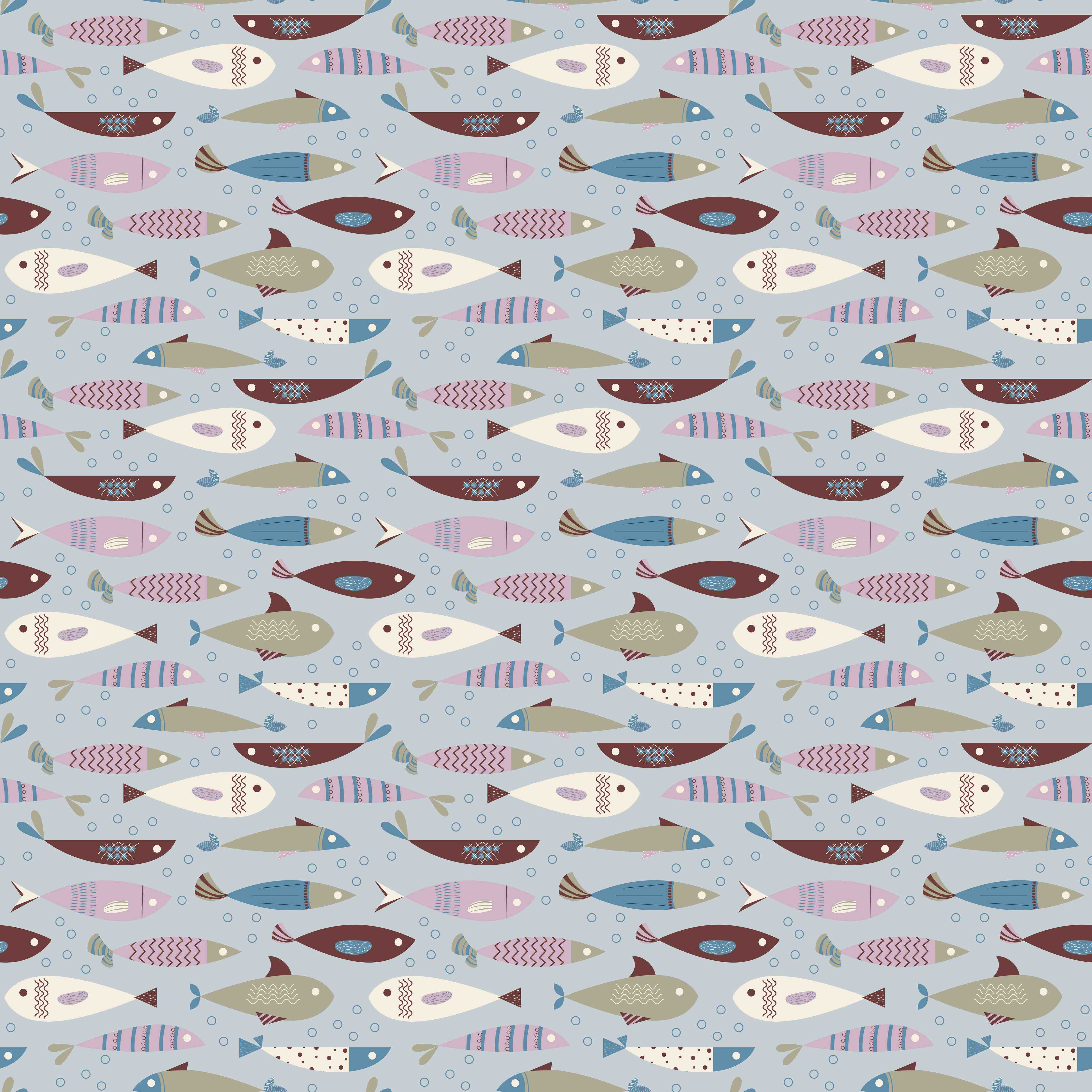 Kinderzimmer Wandgestaltung-Pastell-Fischmuster Blau Beige