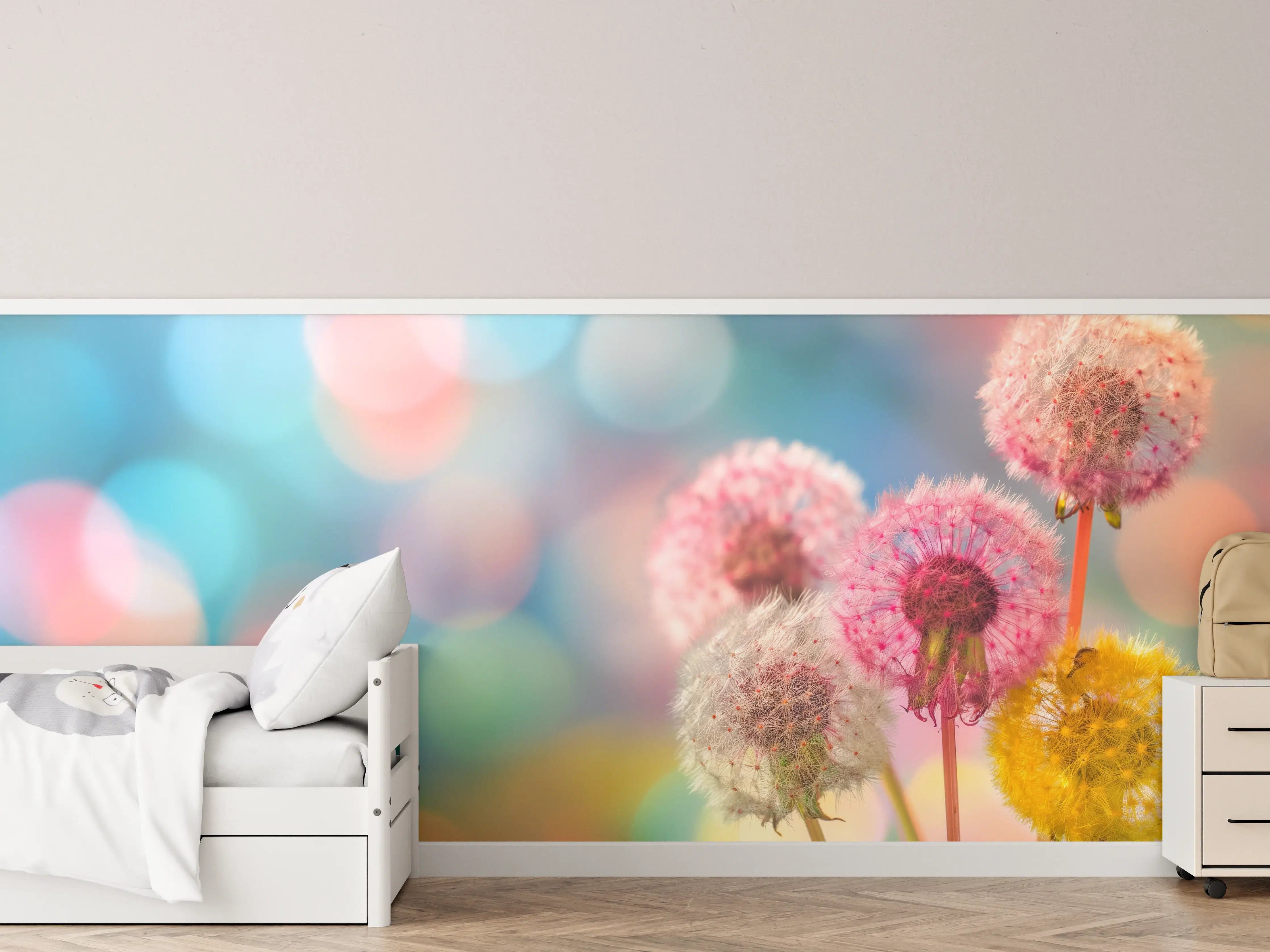 Kinderzimmer Wandgestaltung - Pastell-Pusteblumen im Bokeh