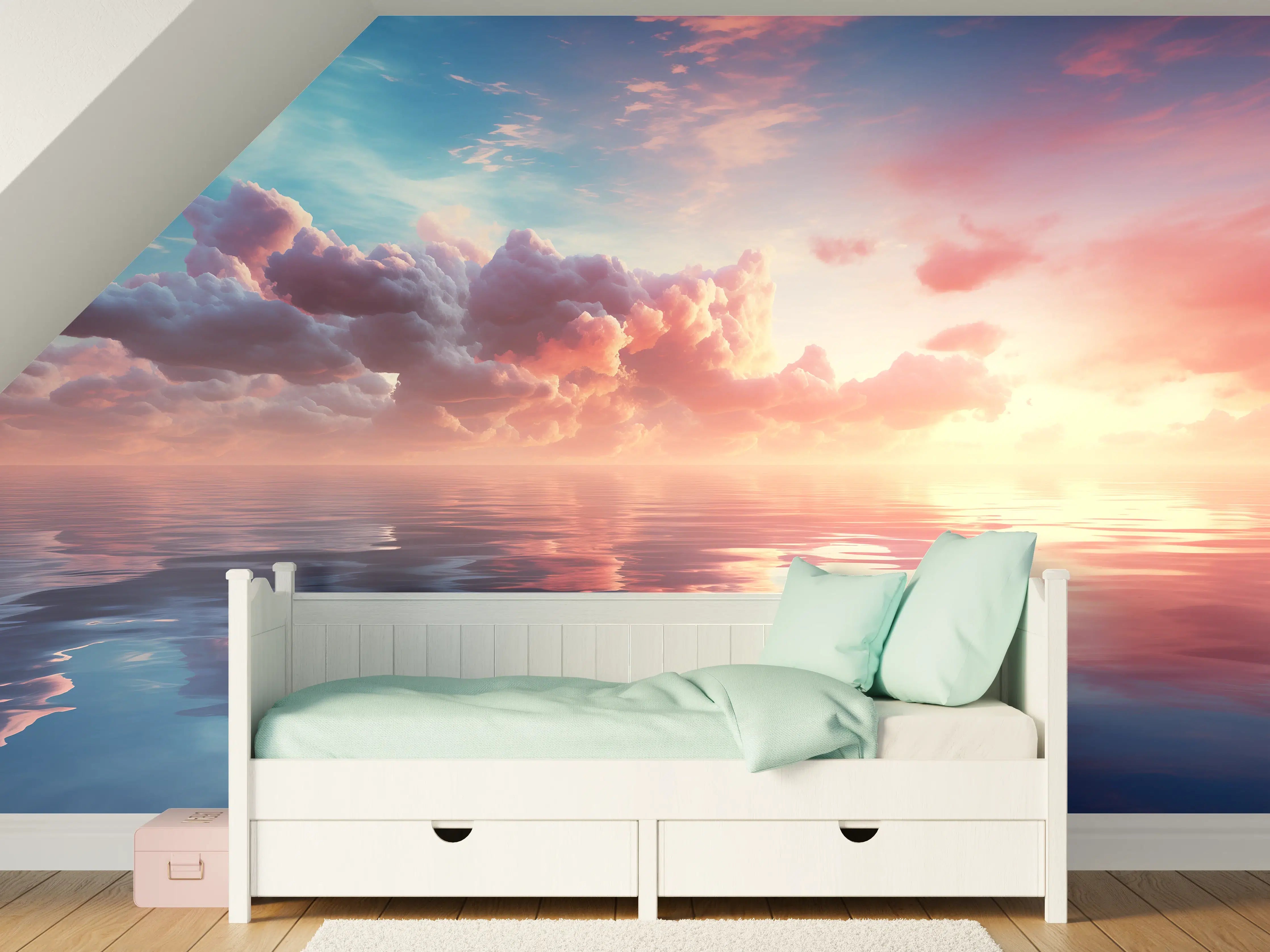 Kinderzimmer Wandgestaltung - Pastell-Sonnenuntergang über Meer