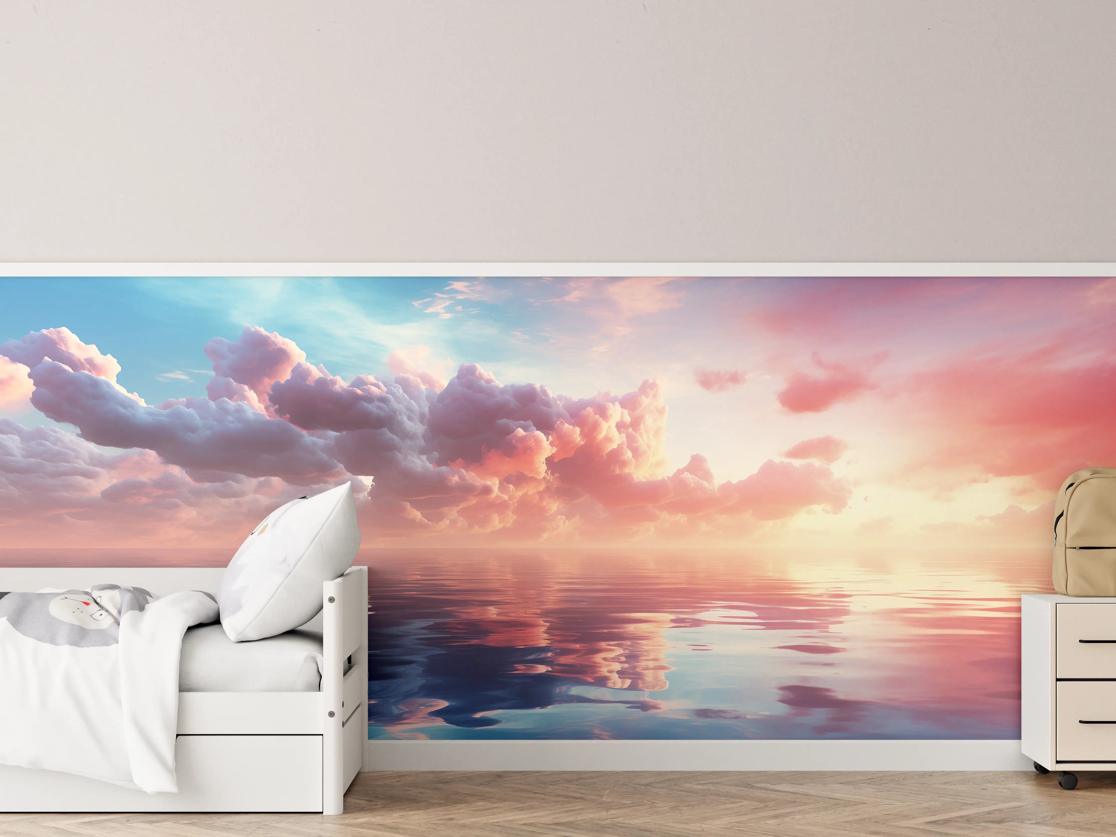 Kinderzimmer Wandgestaltung - Pastell-Sonnenuntergang über Meer