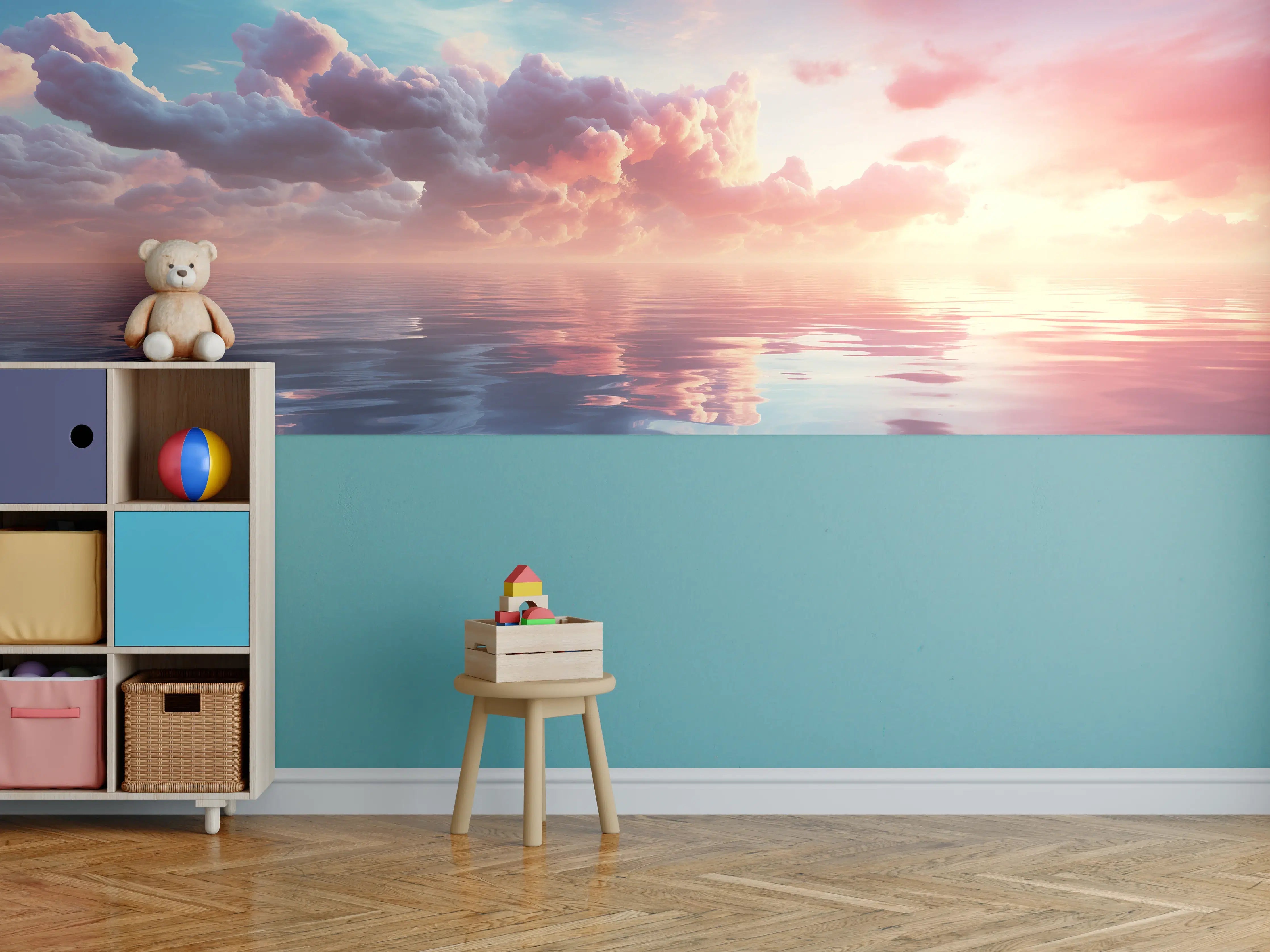 Kinderzimmer Wandgestaltung - Pastell-Sonnenuntergang über Meer