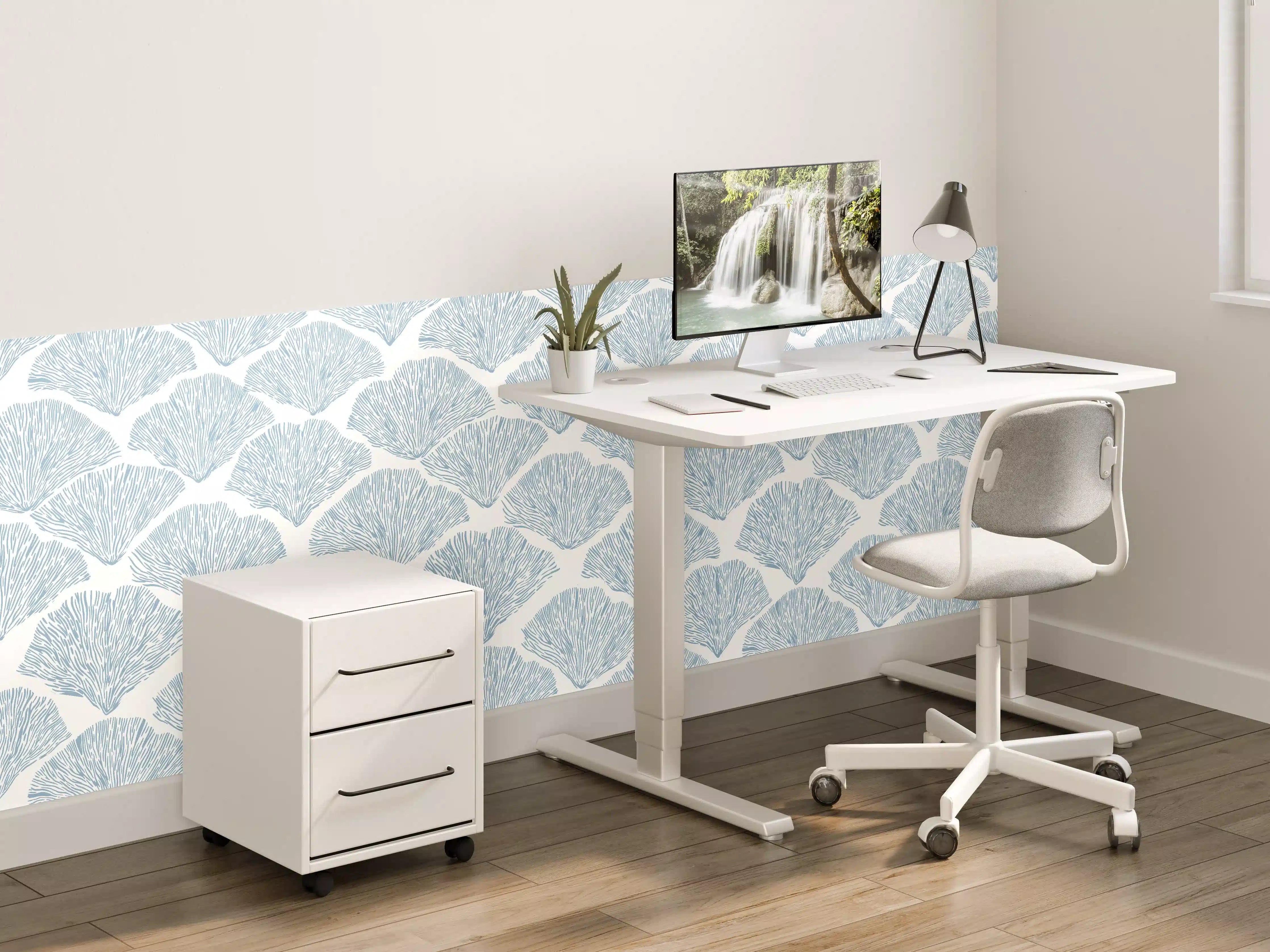 Kinderzimmer Wandgestaltung - Pastellblaues Korallenfächer-Muster