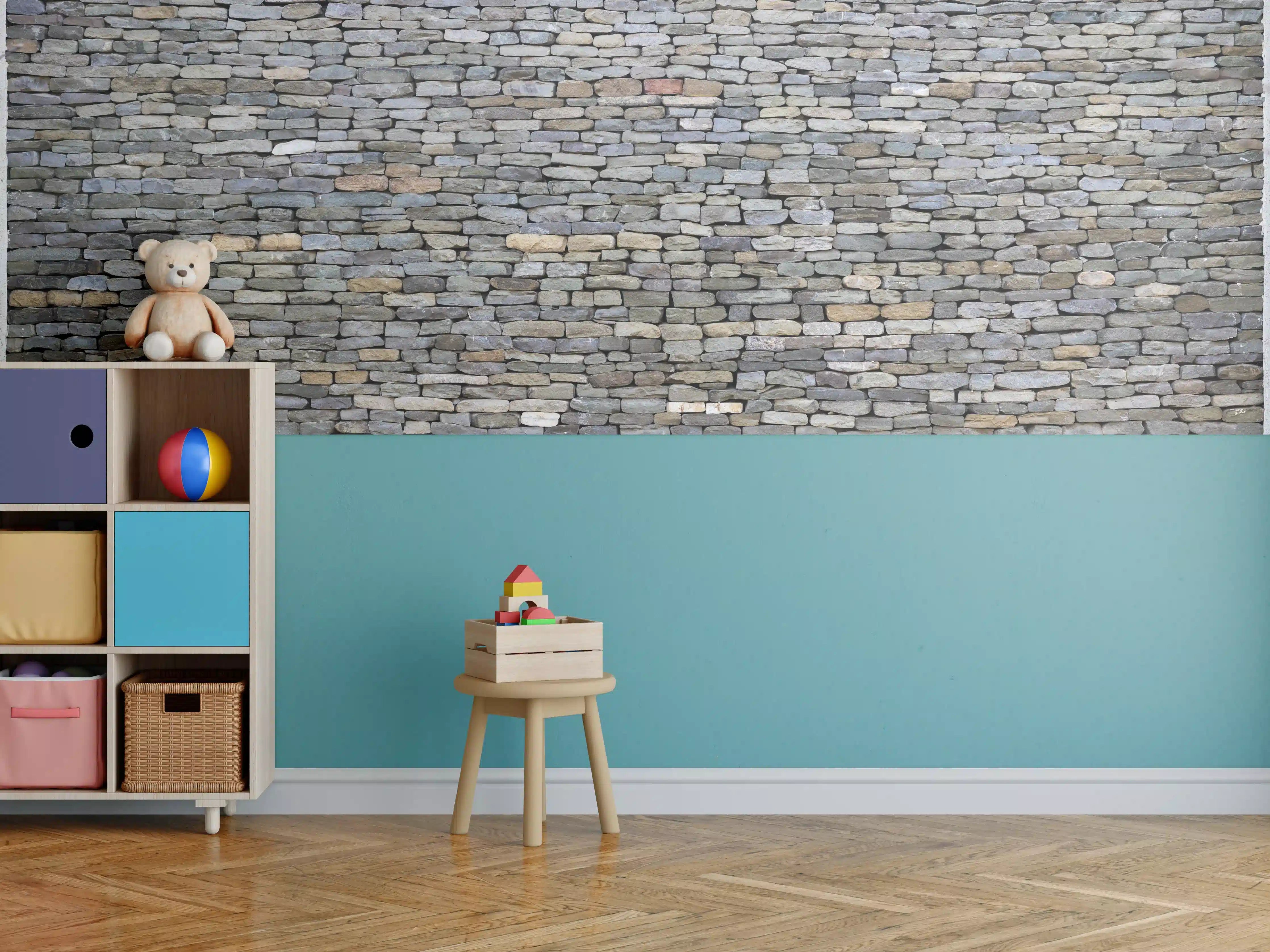Kinderzimmer Wandgestaltung - Pastellfarbene Steinmauer